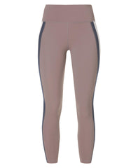 Power Trio Stripe Workout Leggings - Taupe Brown Navy Blue Lily White - Full Length