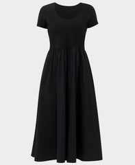 Explorer Ribbed Short Sleeve Midi Dress - Black
