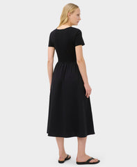 Explorer Ribbed Short Sleeve Midi Dress - Black