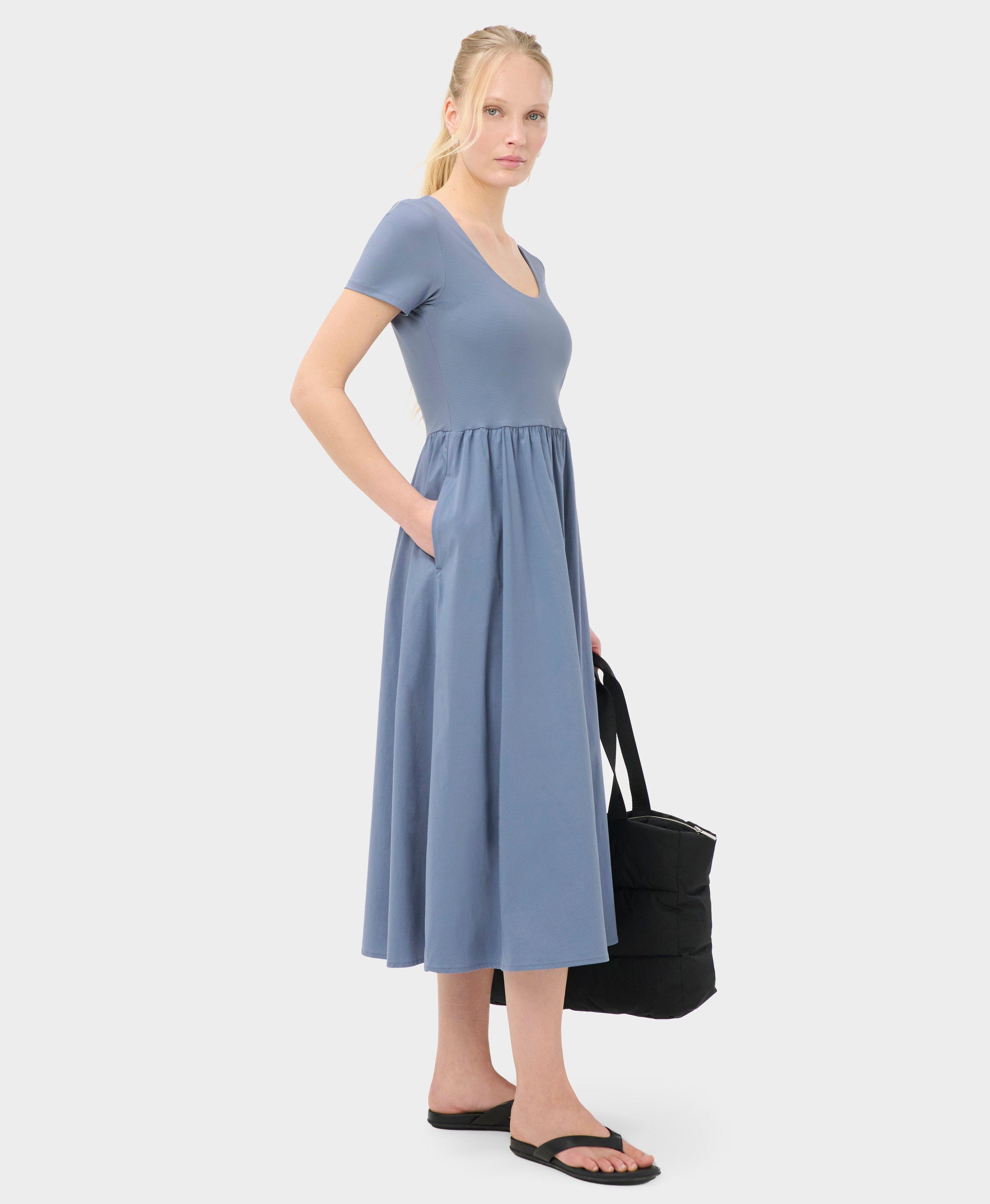 Explorer Ribbed Short Sleeve Midi Dress - Luxe Blue