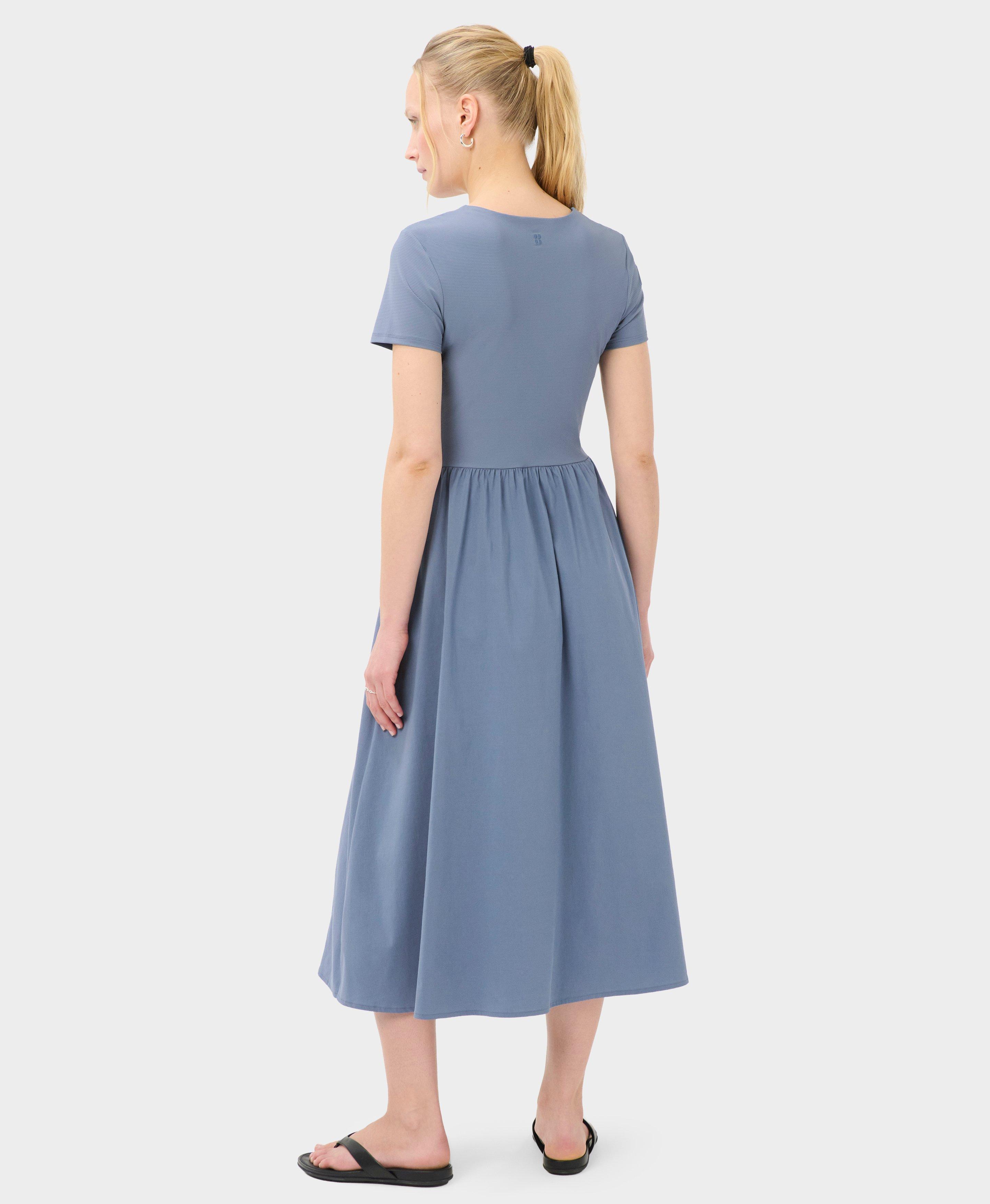 Explorer Ribbed Short Sleeve Midi Dress - Luxe Blue
