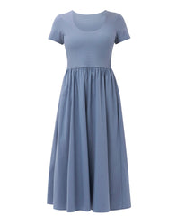 Explorer Ribbed Short Sleeve Midi Dress - Luxe Blue
