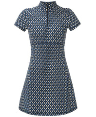 Power Tennis Half Zip Mini Dress - Blue Linked Geo Print