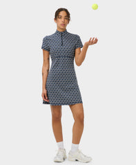 Power Tennis Half Zip Mini Dress - Blue Linked Geo Print