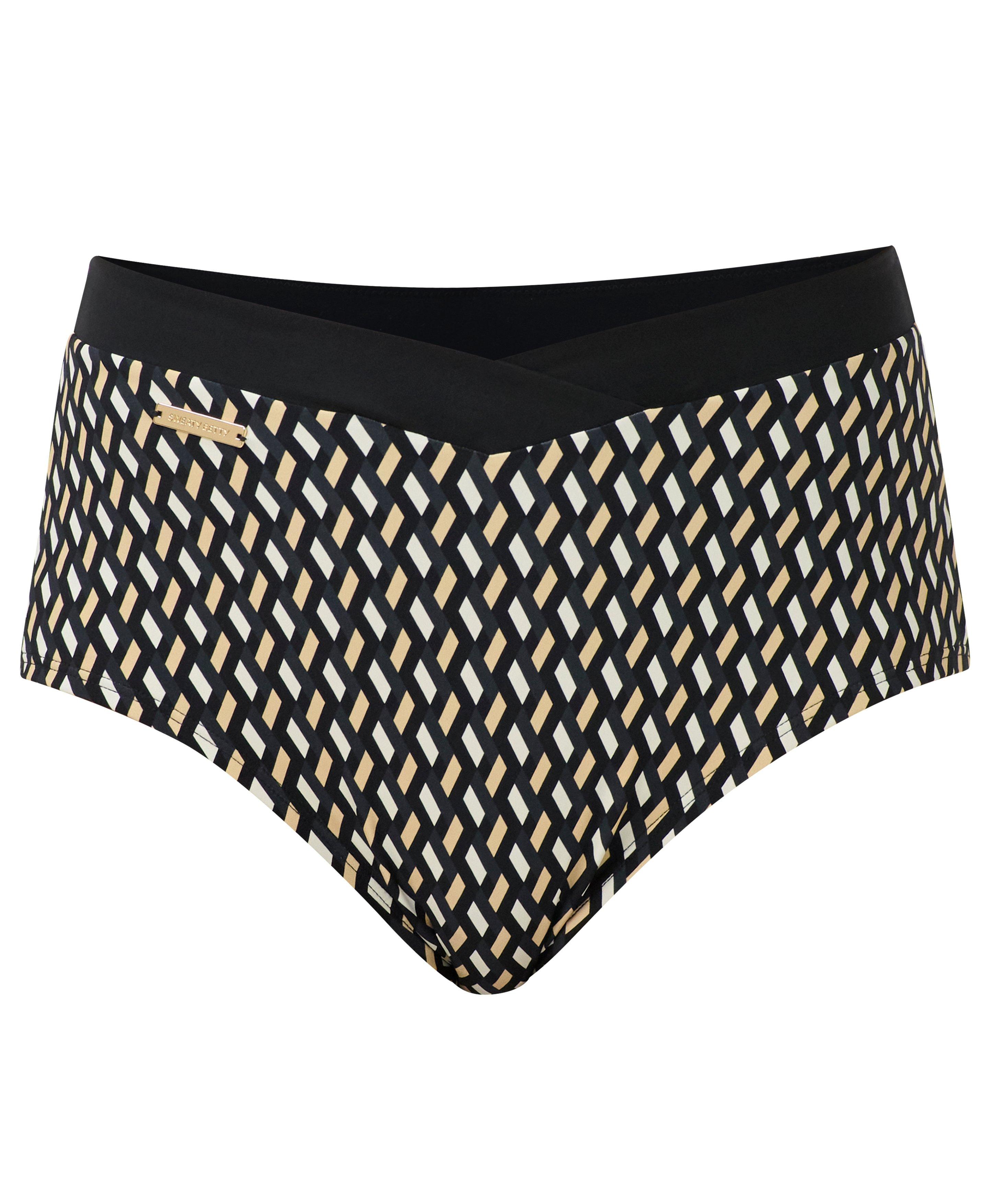 Wrap Front High Waist Bikini Bottom - Beige Linked Geo Print