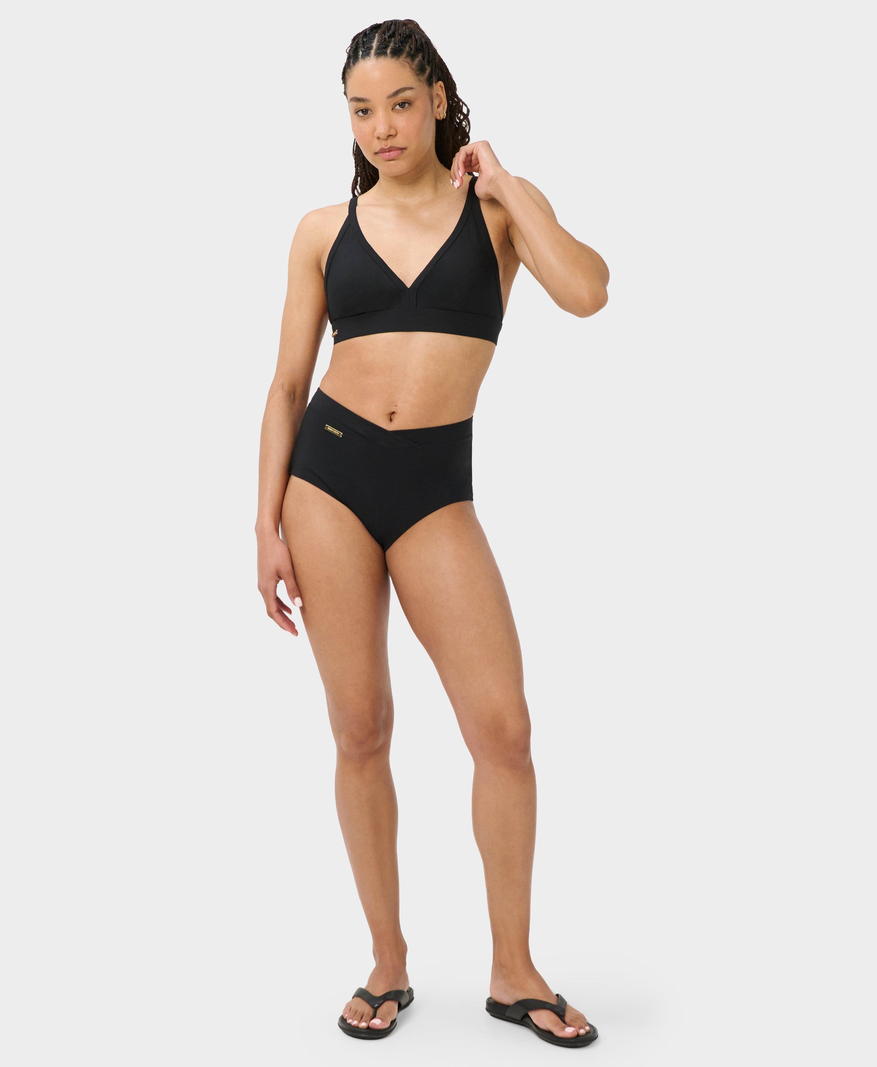 Wrap Front High Waist Bikini Bottom - Black