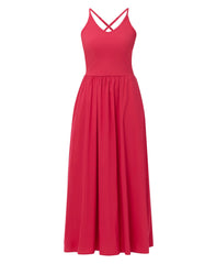 Explorer Ribbed Halter Neck Strappy Maxi Dress - Crimson Red