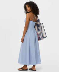 Explorer Ribbed Halter Neck Strappy Maxi Dress - Laguna Blue