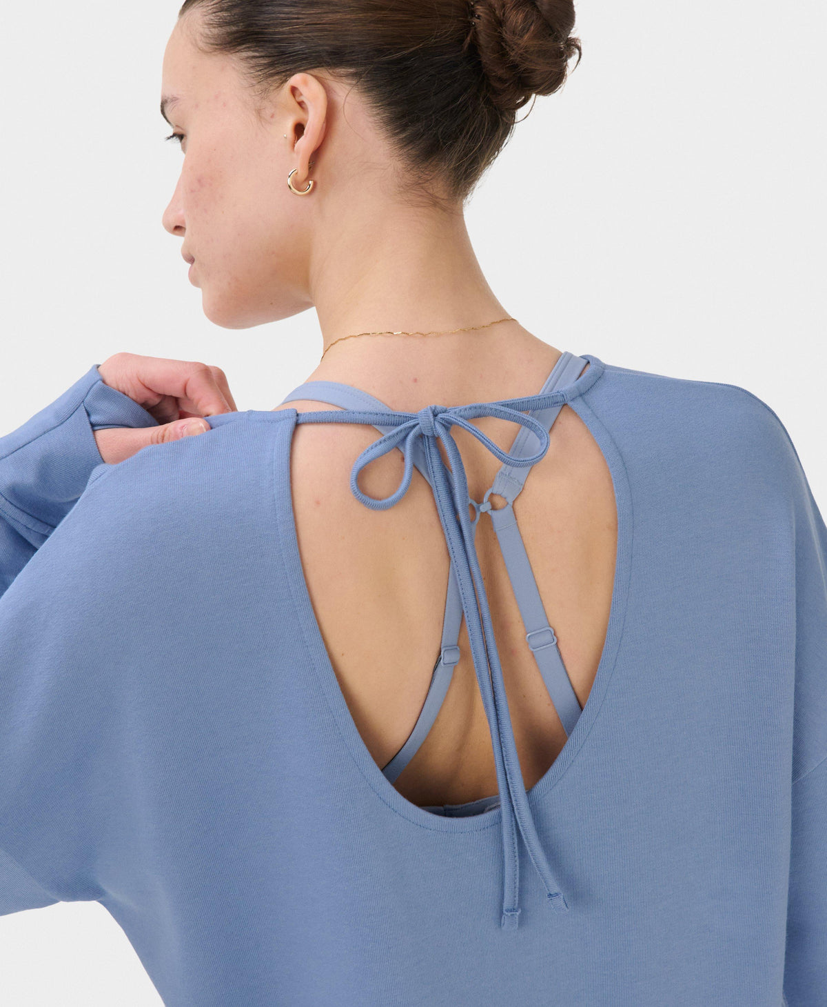 After Class Open Back Tie Sweatshirt - Faded Blue