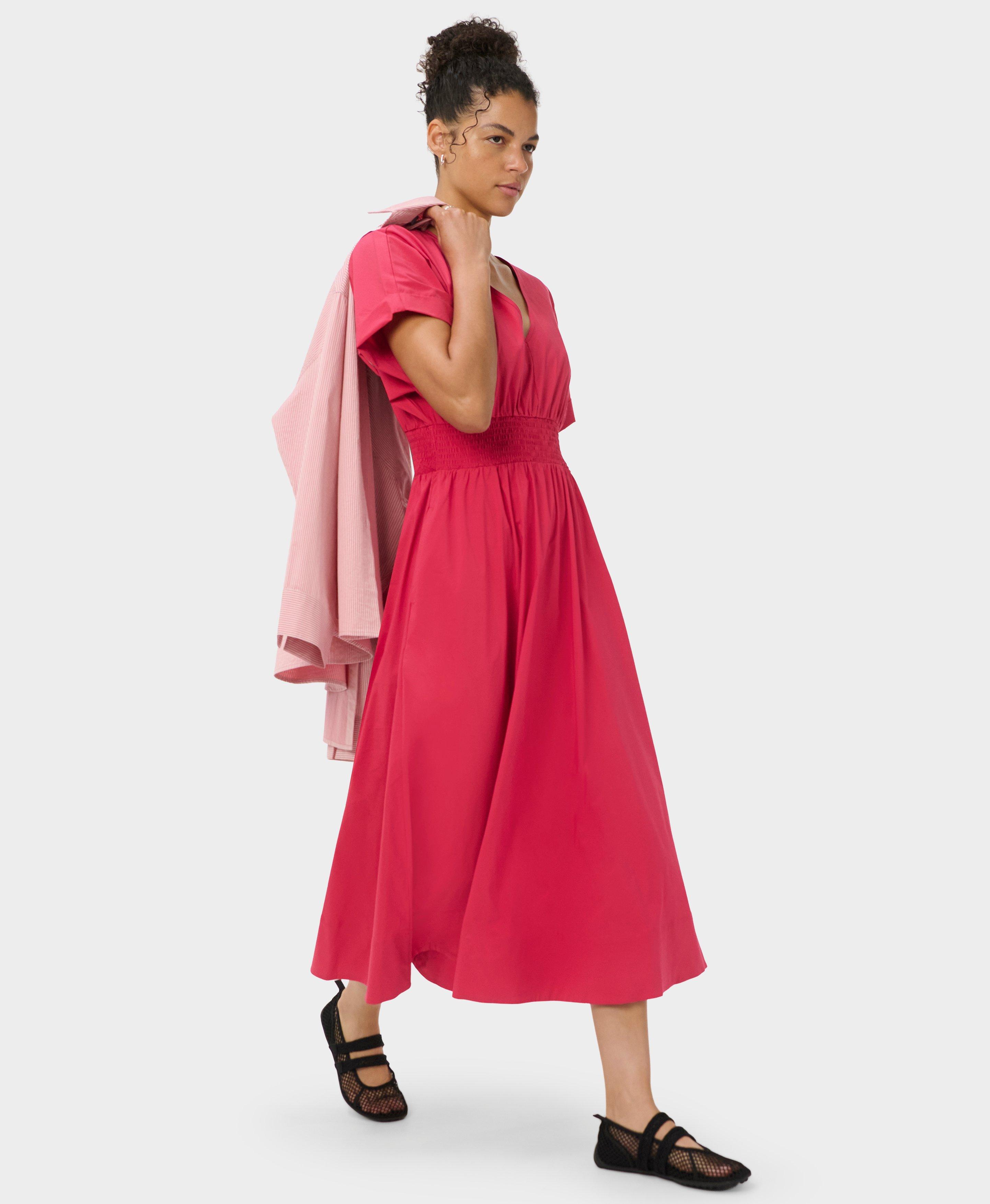 Sloane Cotton V-Neck Midi Dress - Crimson Red