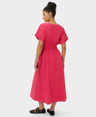 Sloane Cotton V-Neck Midi Dress - Crimson Red