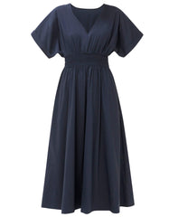 Sloane Cotton V-Neck Midi Dress - French Navy Blue