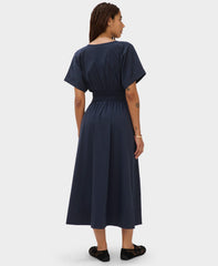 Sloane Cotton V-Neck Midi Dress - French Navy Blue