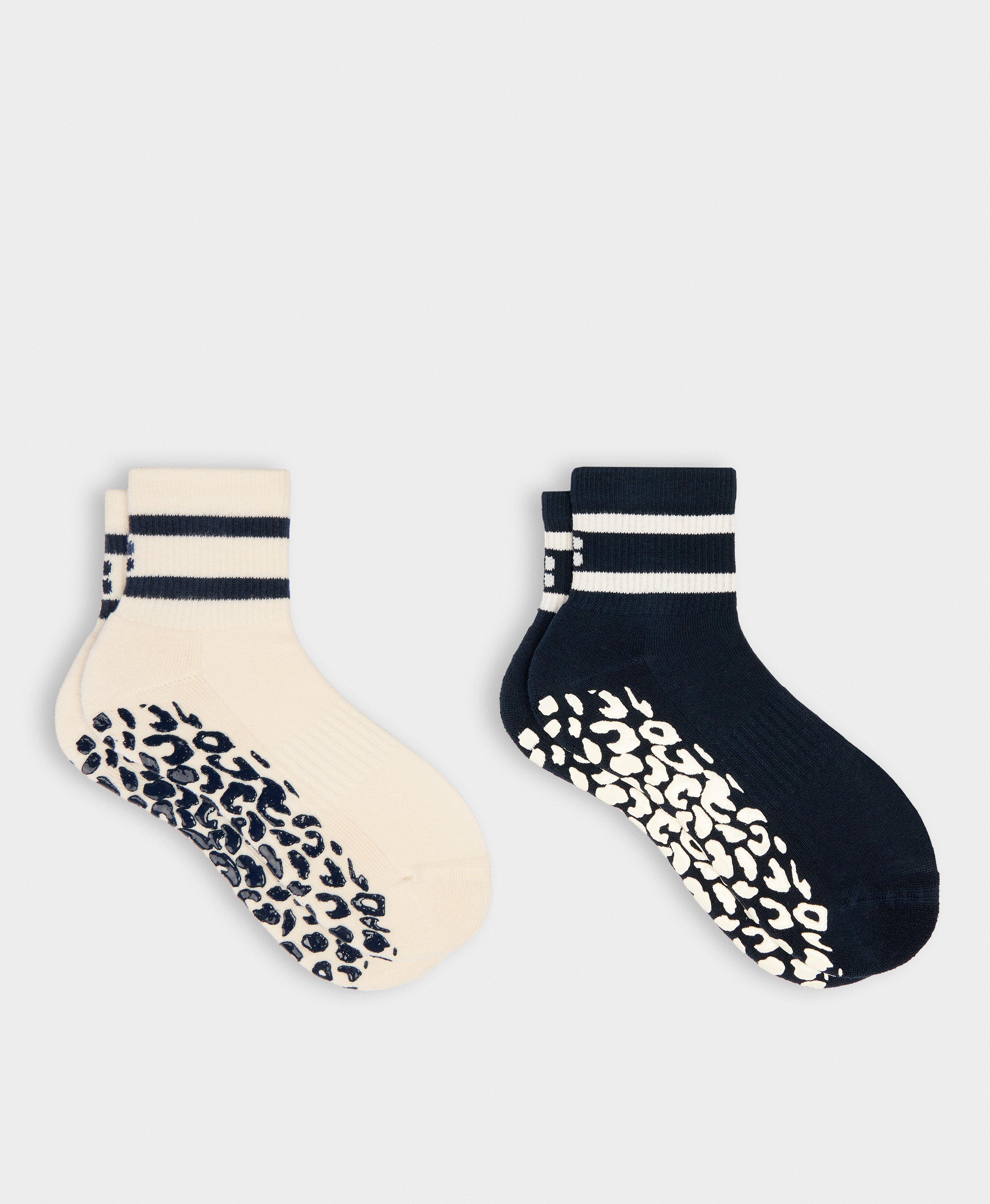 Animal Print Mini Pilates Crew Grip 2 Pack - French Navy Blue Creme Beige