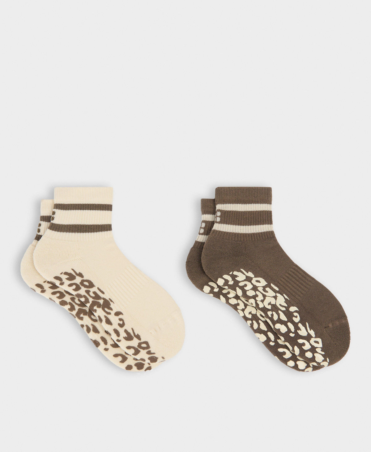Animal Print Mini Pilates Crew Grip 2 Pack - Khaki Brown Pebble Beige