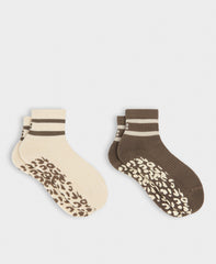 Animal Print Mini Pilates Crew Grip 2 Pack - Khaki Brown Pebble Beige