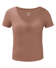 Ultimate Studio Ruched V-Neck Tee - Chestnut Brown