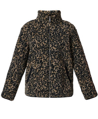 Plush Fleece Contrast Zip-Up - Brown Ink Leopard Print
