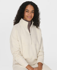 Revive Rib Mix Half Zip Sweatshirt - Wheat Beige
