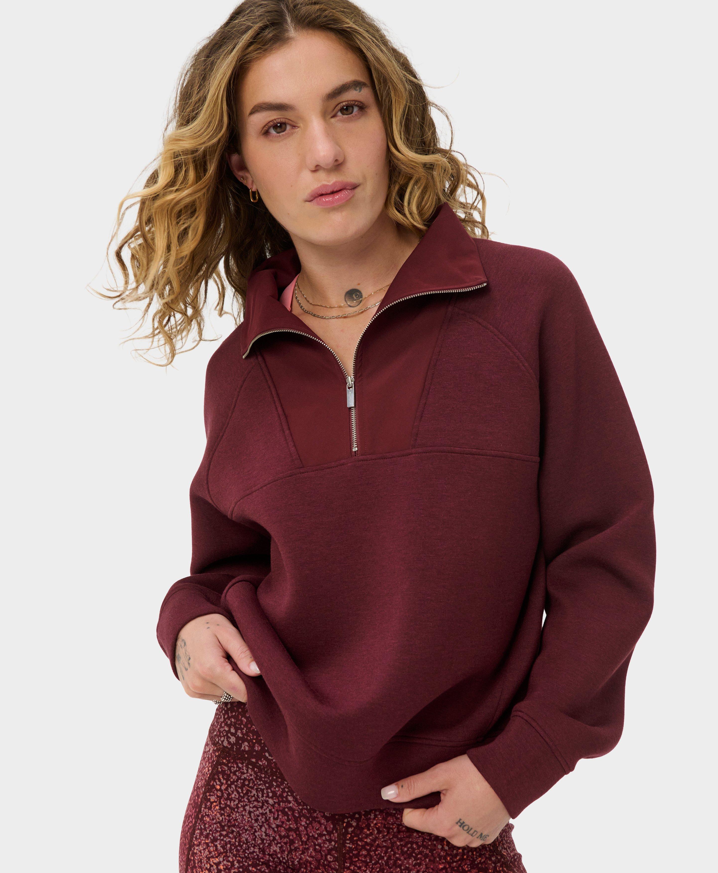 Wind Down Textured Mix Half Zip - Merlot Red
