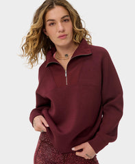 Wind Down Textured Mix Half Zip - Merlot Red
