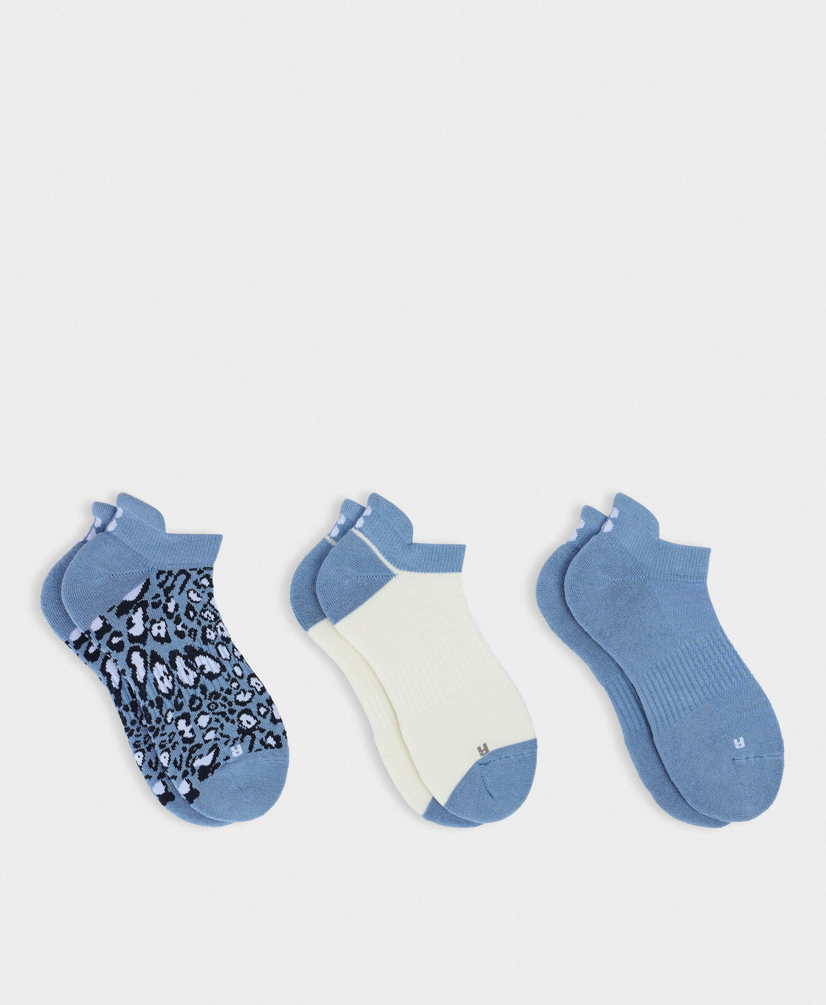 Workout Sneaker Socks 3 Pack - Grey Animal Faded Blue White