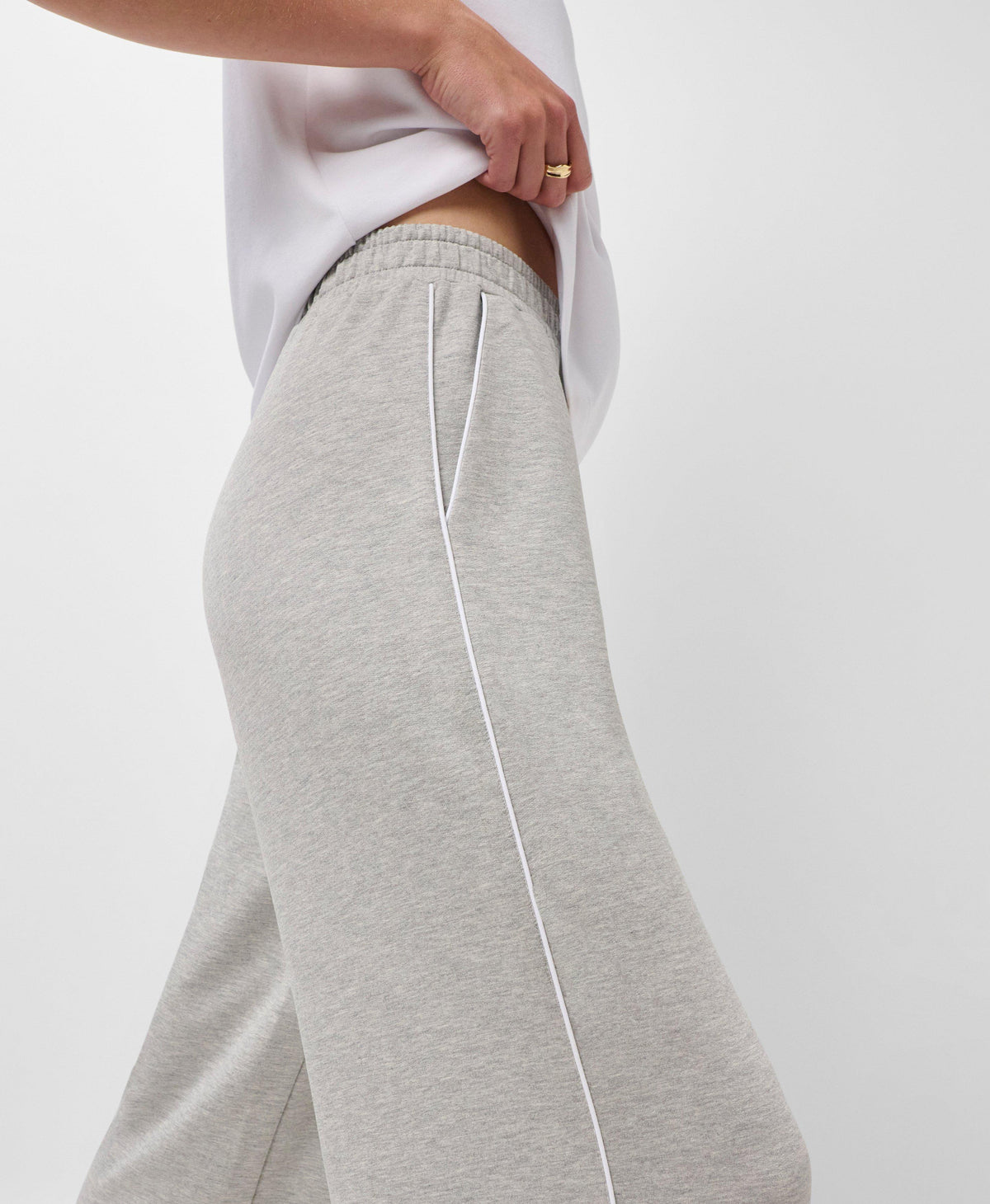 After Class Piped Wide Leg Pants - Light Grey Marl