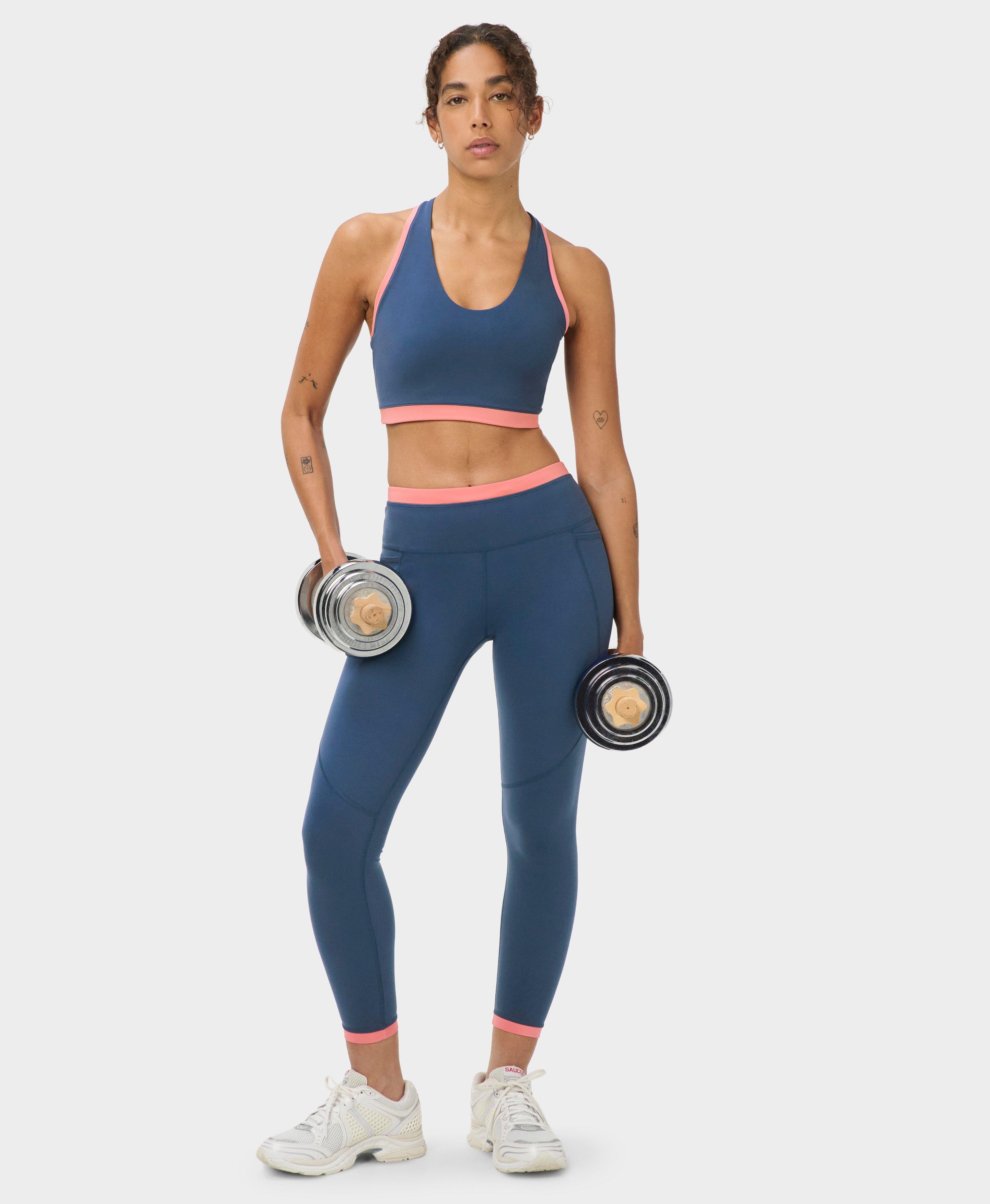 Power Colourblock 7/8 Workout Leggings - Indiglow Blue Melrose Pink - 7/8 Length
