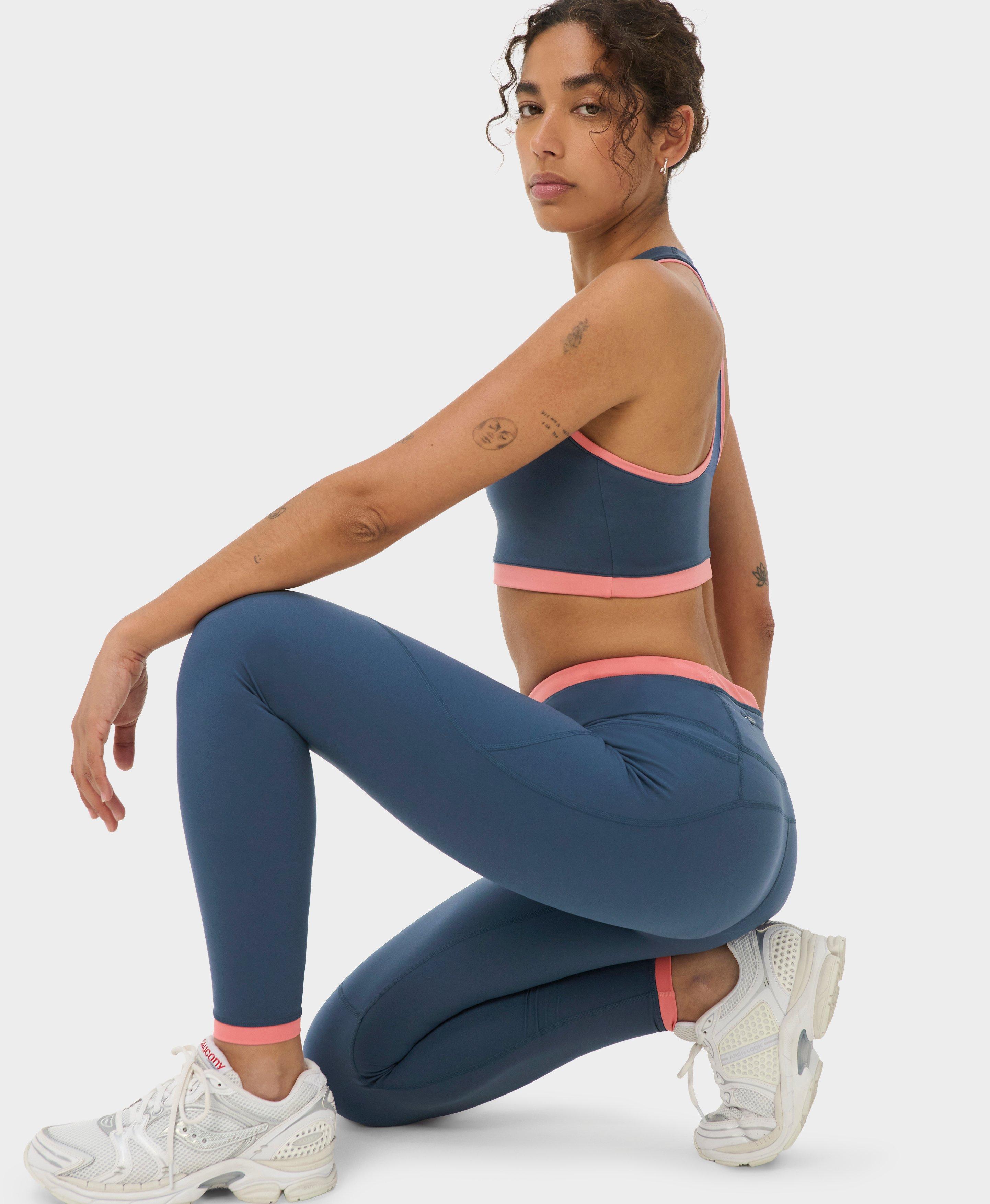 Power Colourblock Workout Leggings - Indiglow Blue Melrose Pink - Full Length