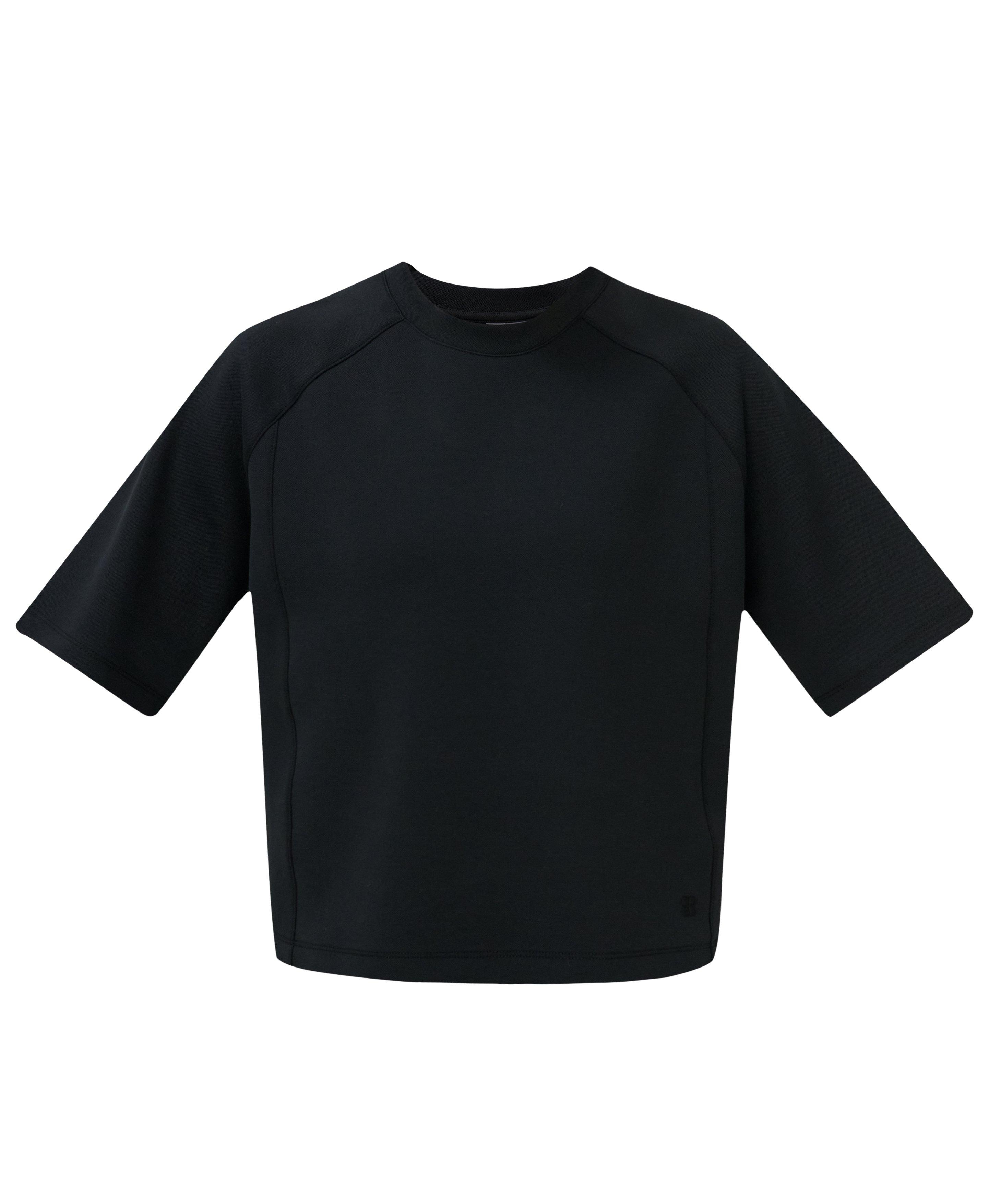 Textured Pique Crew Neck Short Sleeve Sweatshirt - Black