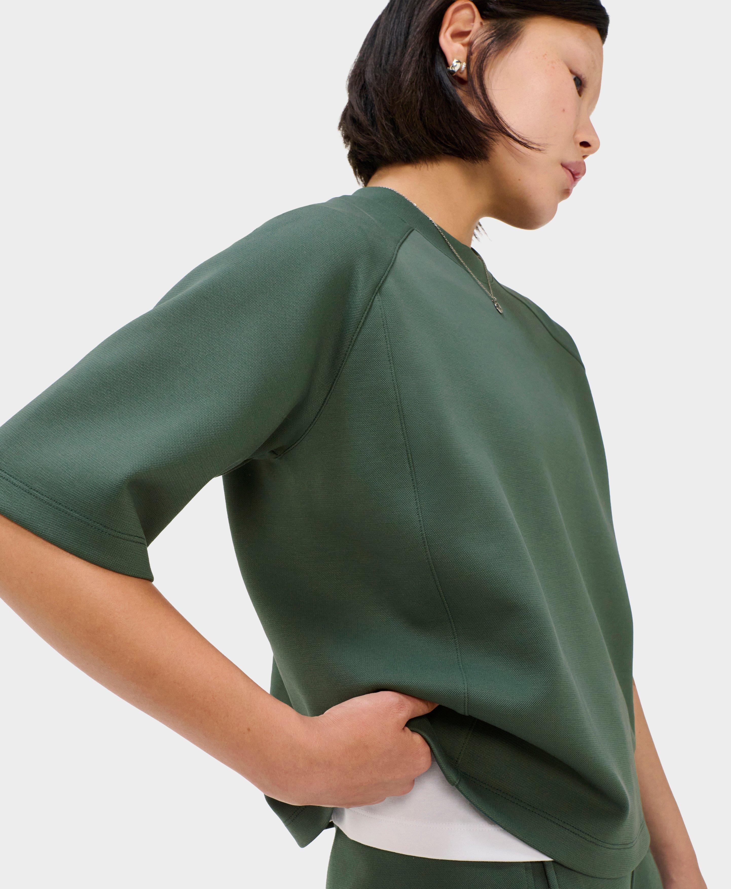 Textured Pique Crew Neck Short Sleeve Sweatshirt - Spruce Green