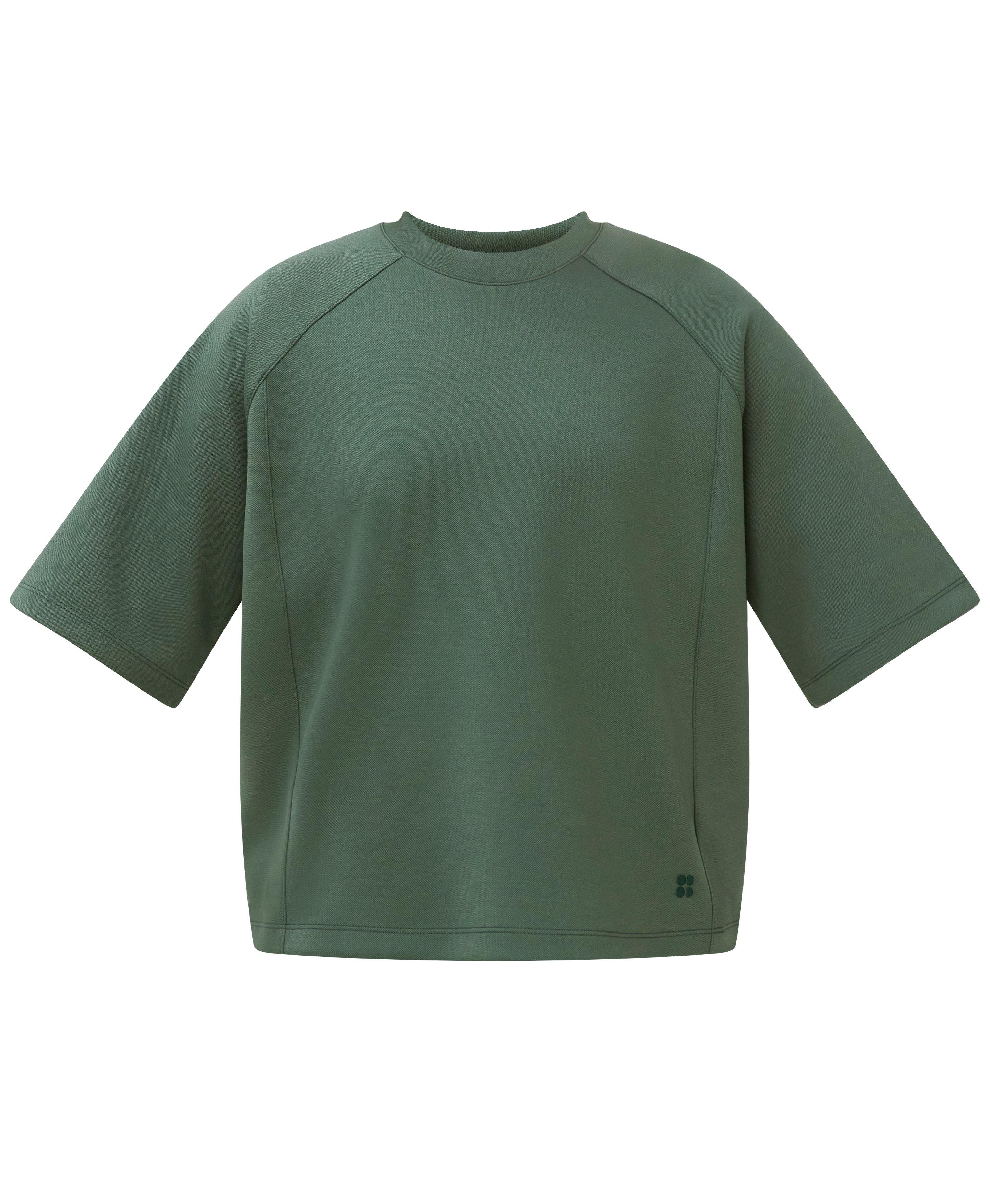 Textured Pique Crew Neck Short Sleeve Sweatshirt - Spruce Green
