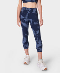 Power Cropped Workout Leggings - Ultra Black Camo Print - Crop