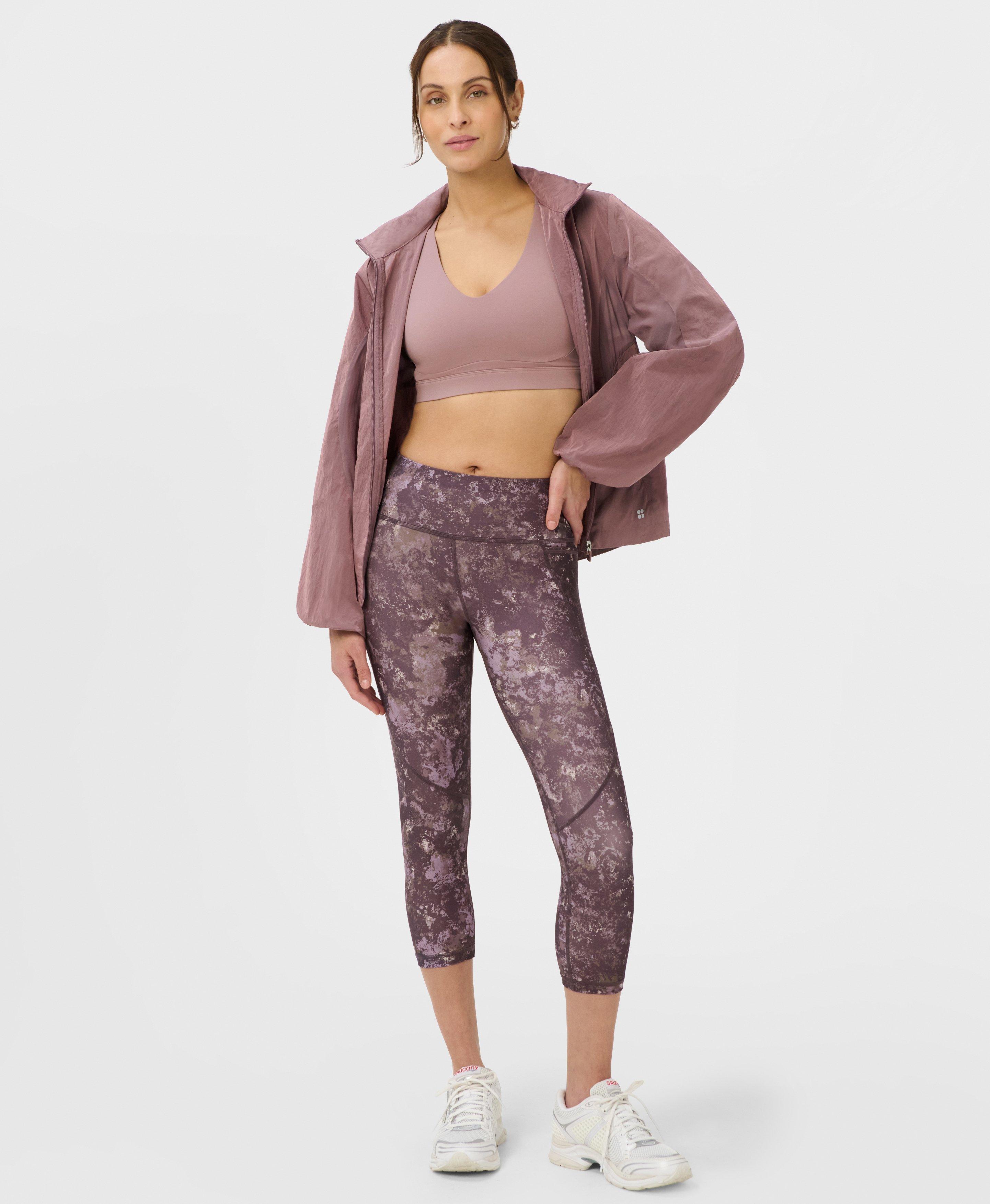 Power Cropped Workout Leggings - Purple Erosia Print - Crop