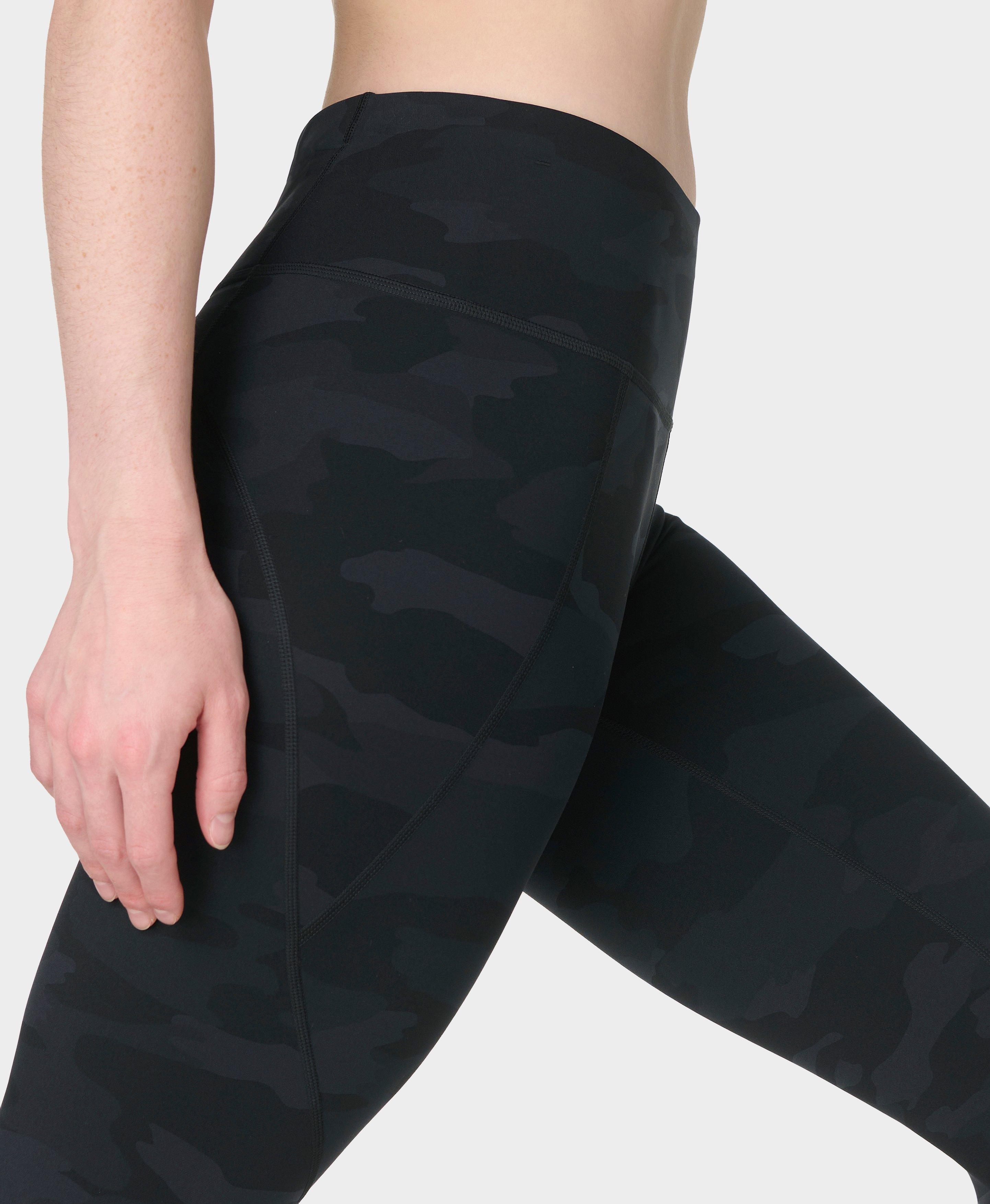 Power Cropped Workout Leggings - Ultra Black Camo Print - Crop