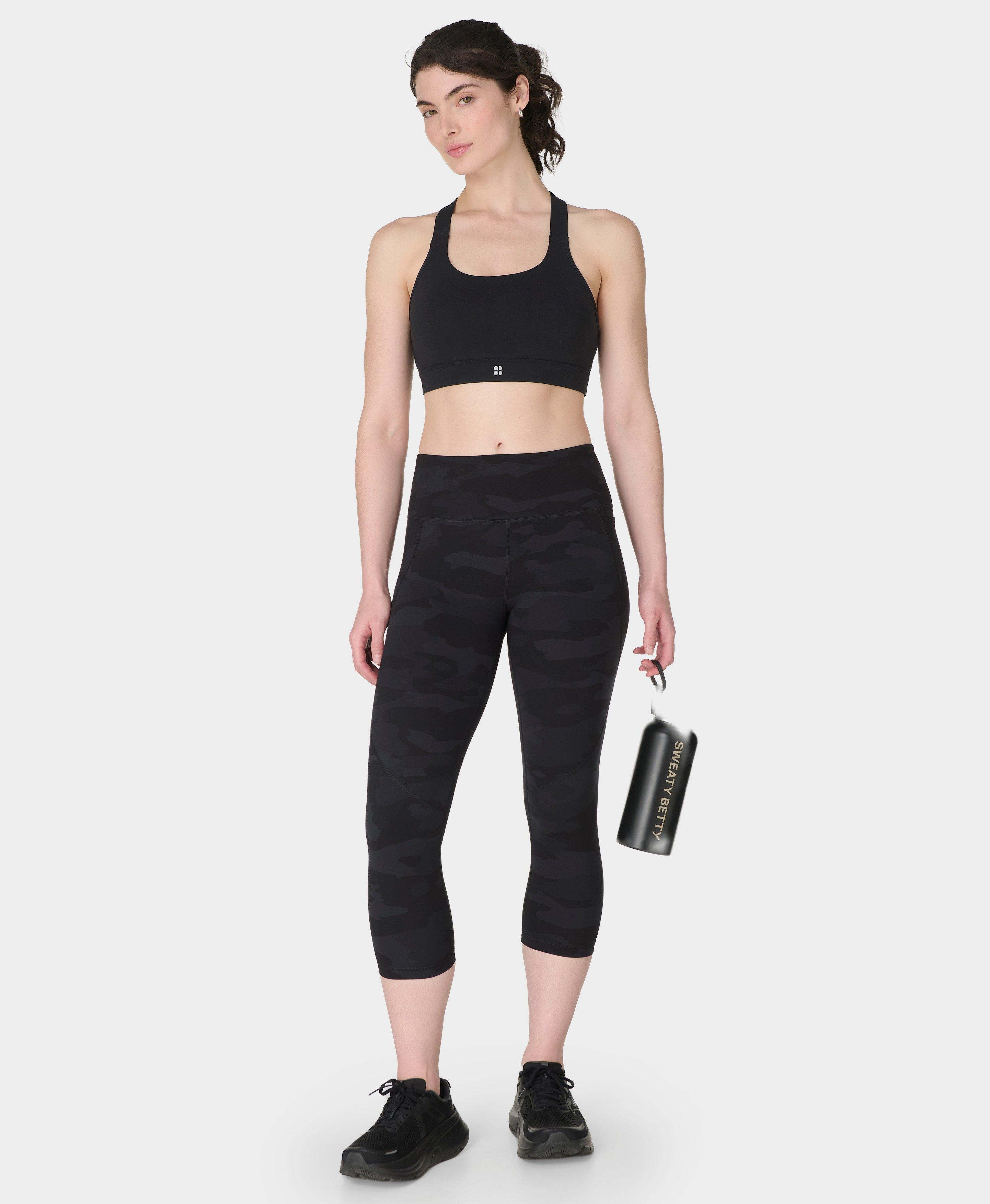 Power Cropped Workout Leggings - Ultra Black Camo Print - Crop