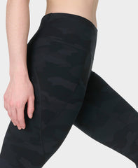 Power Cropped Workout Leggings - Ultra Black Camo Print - Crop