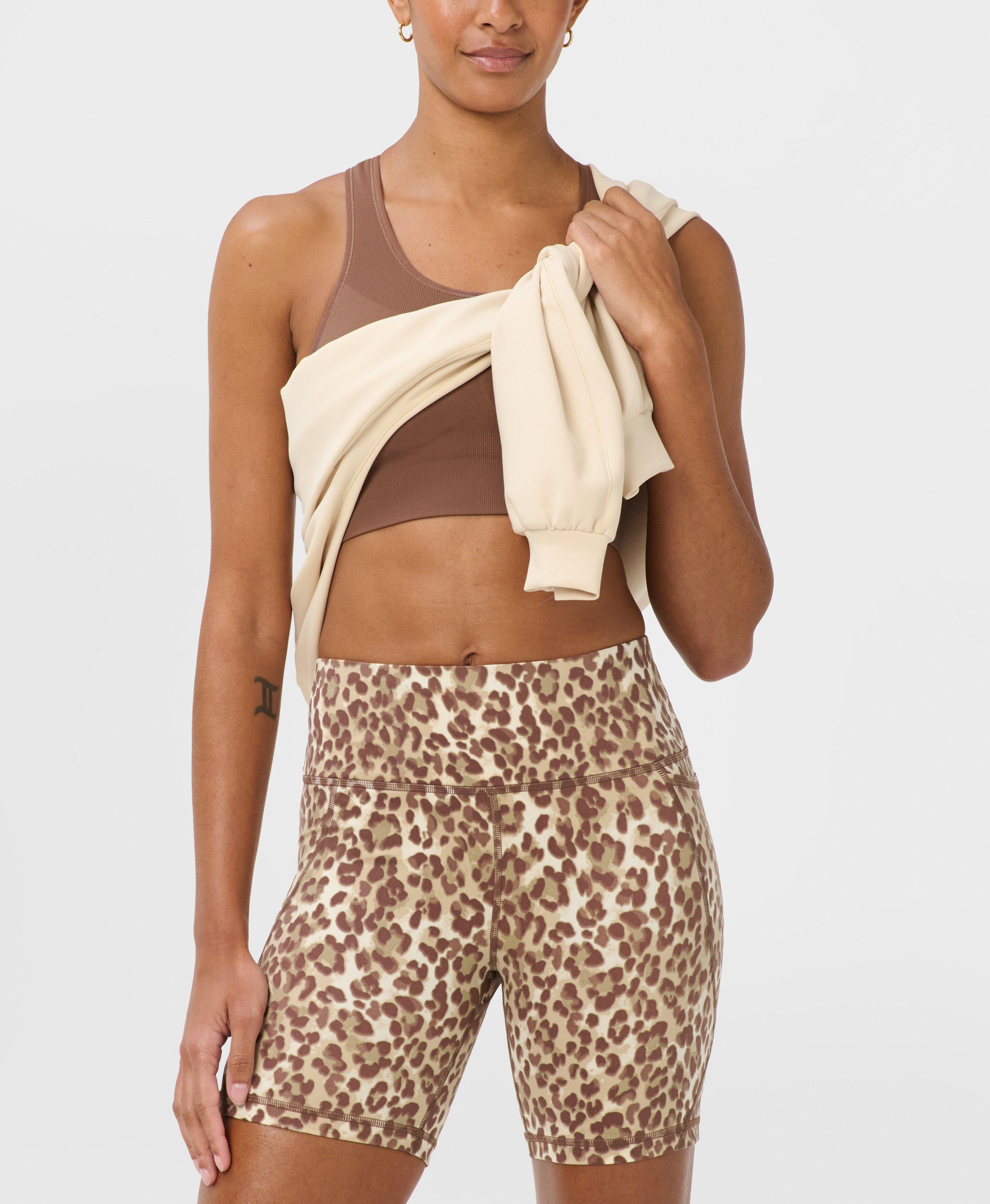 Power 6" Biker Shorts - Beige Ink Leopard Print - 6" Inseam