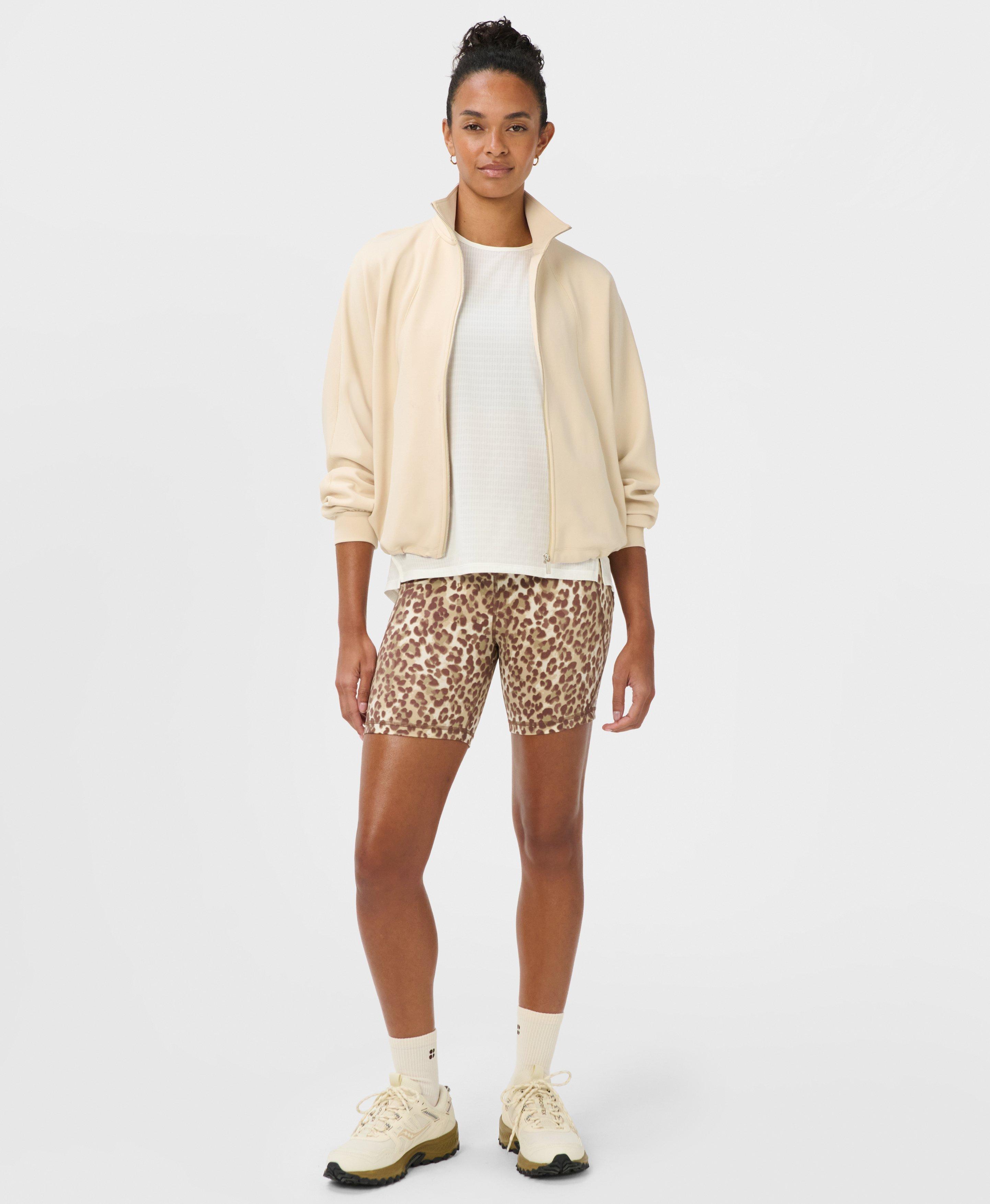 Power 6" Biker Shorts - Beige Ink Leopard Print - 6" Inseam
