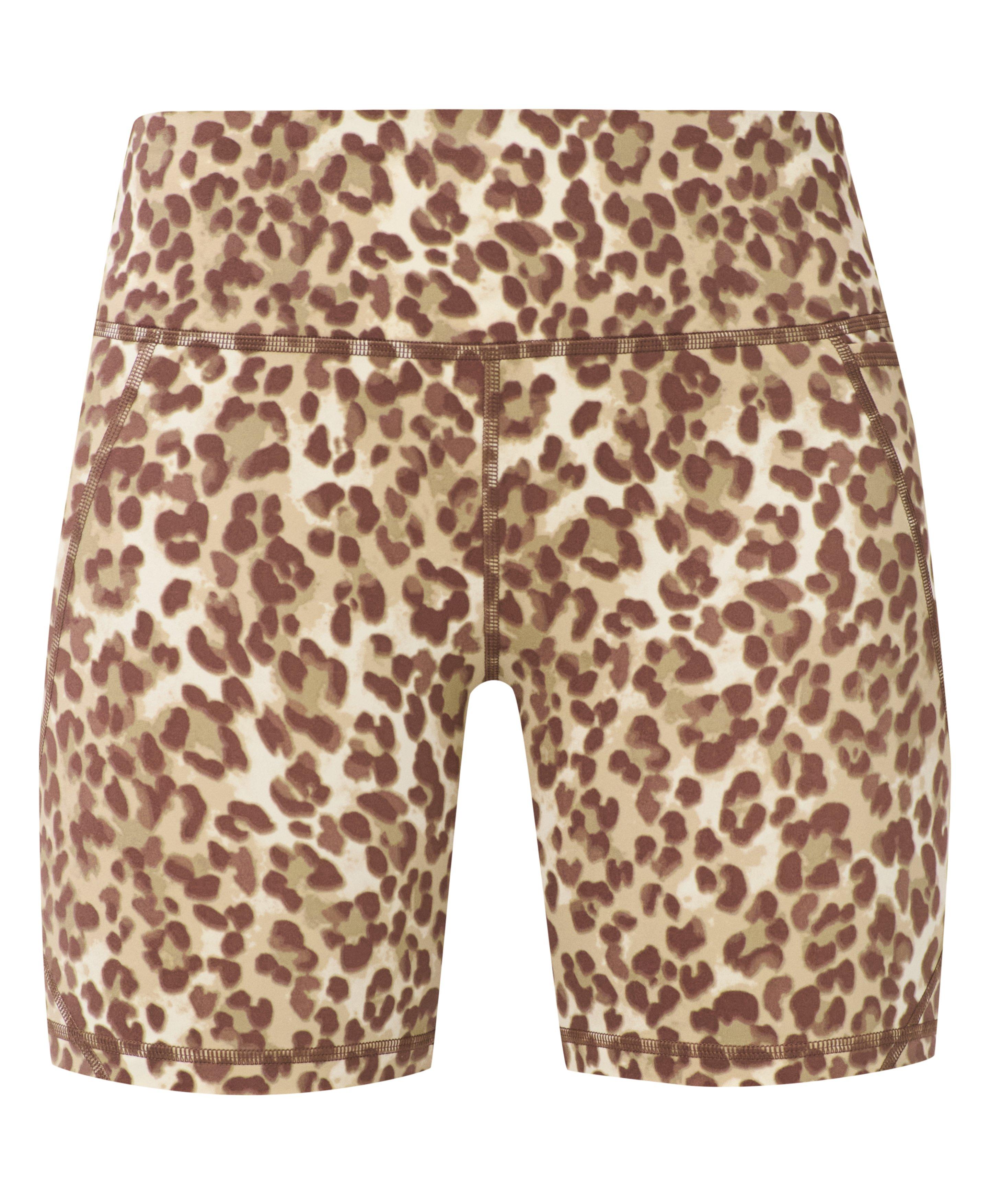 Power 6" Biker Shorts - Beige Ink Leopard Print - 6" Inseam