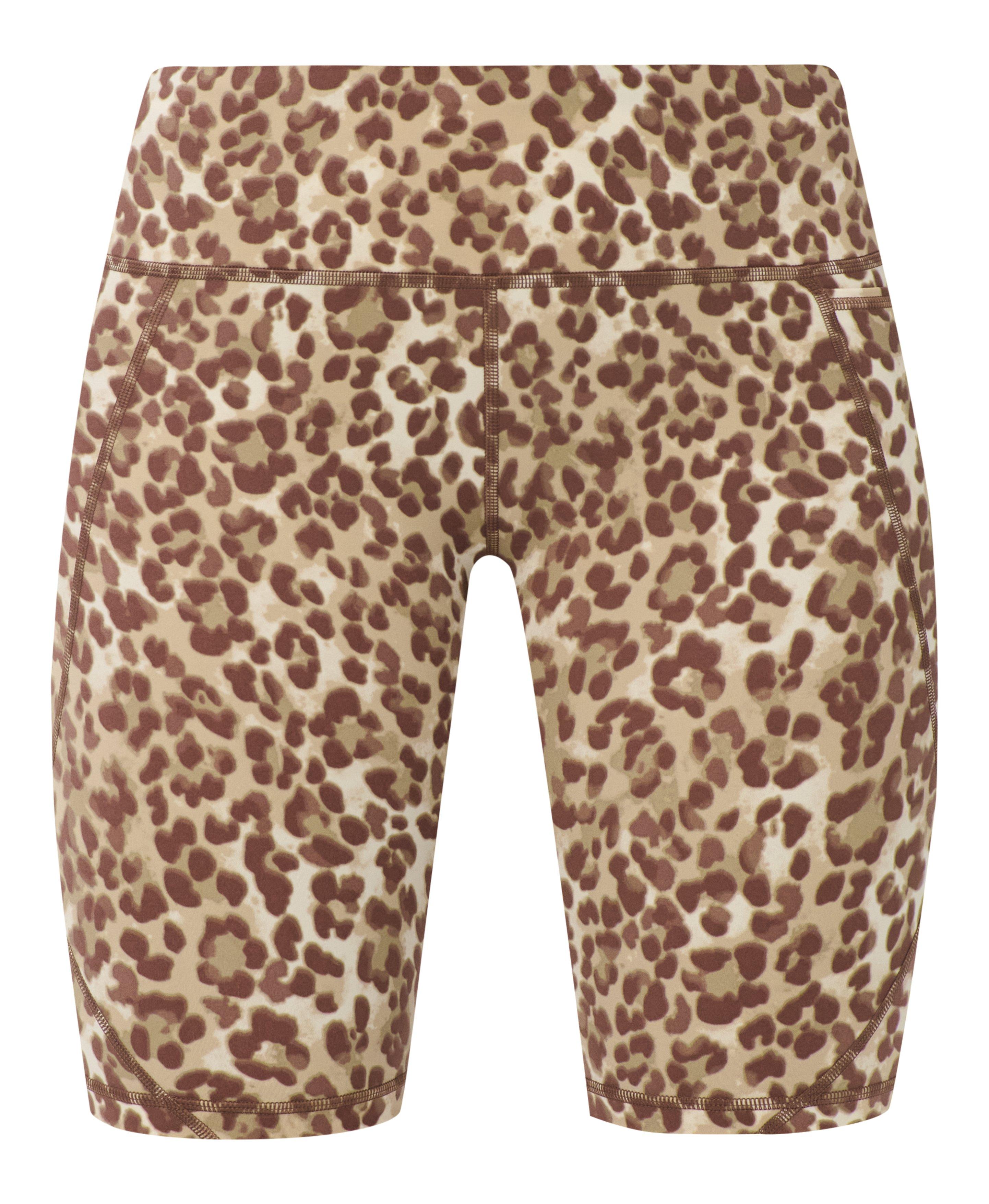 Power 9" Biker Shorts - Beige Ink Leopard Print - 9" Inseam