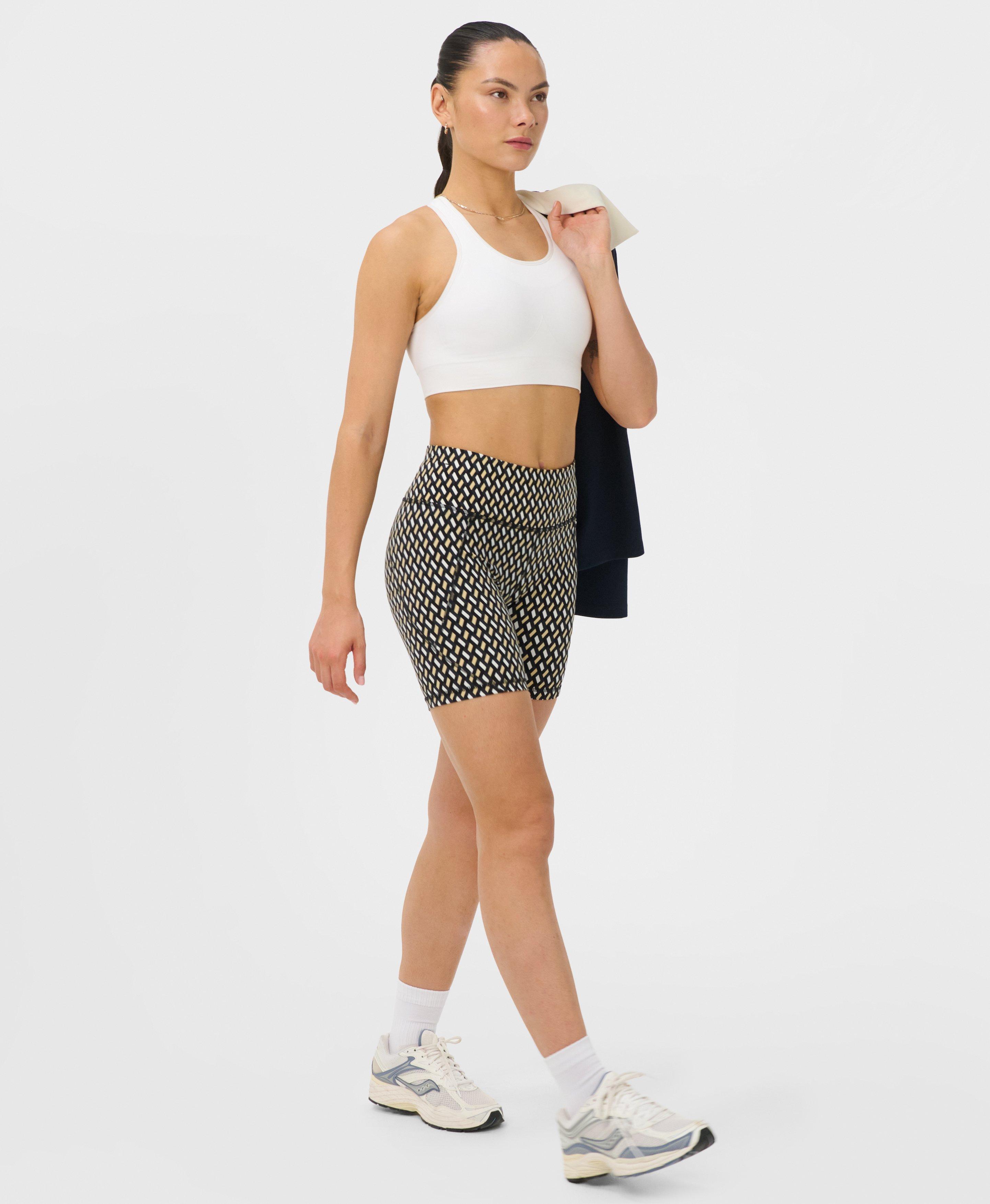 Power 6" Biker Shorts - Beige Linked Geo Print - 6" Inseam
