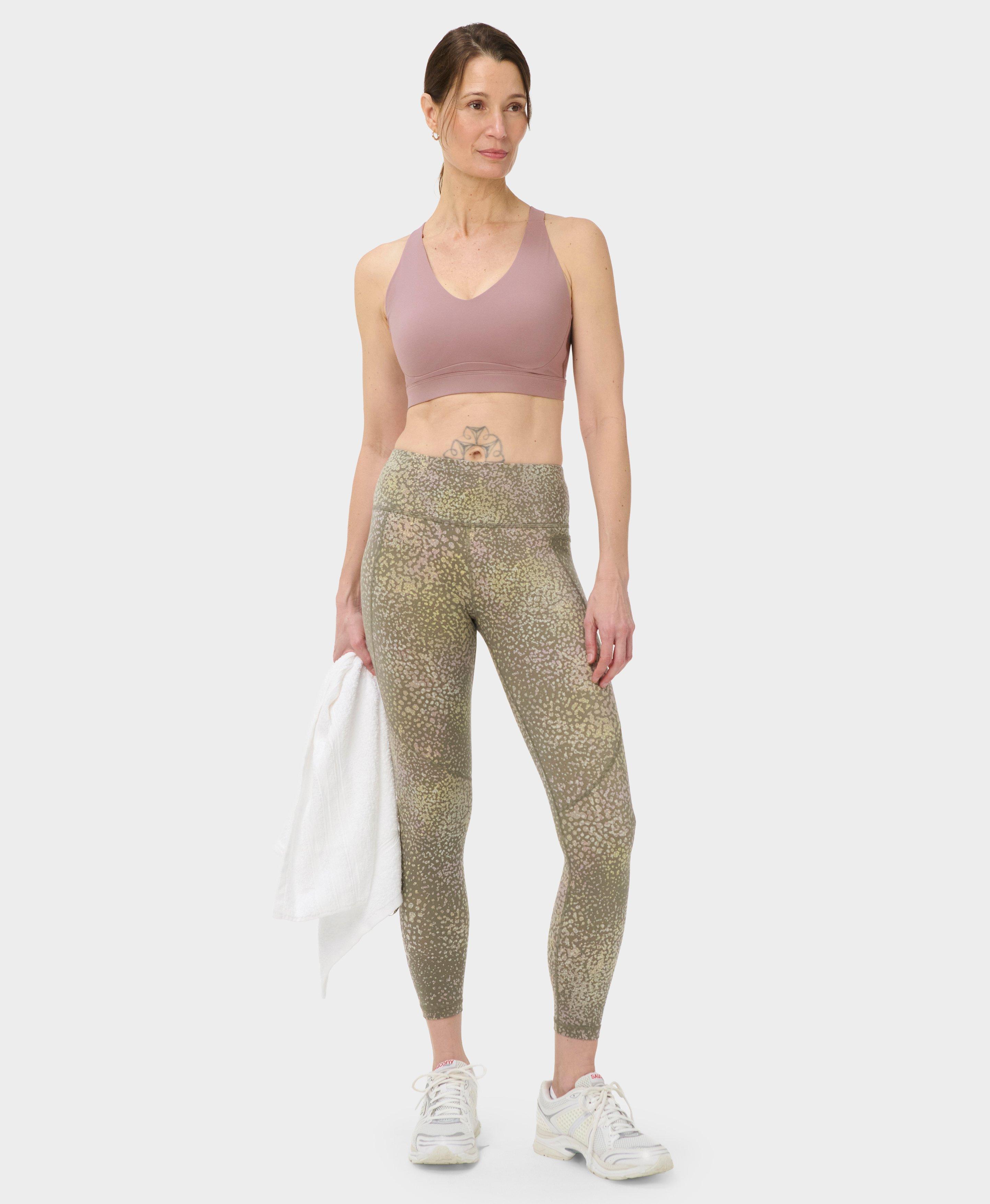 Power 7/8 Workout Leggings - Beige Dot Terrain Print - 7/8 Length