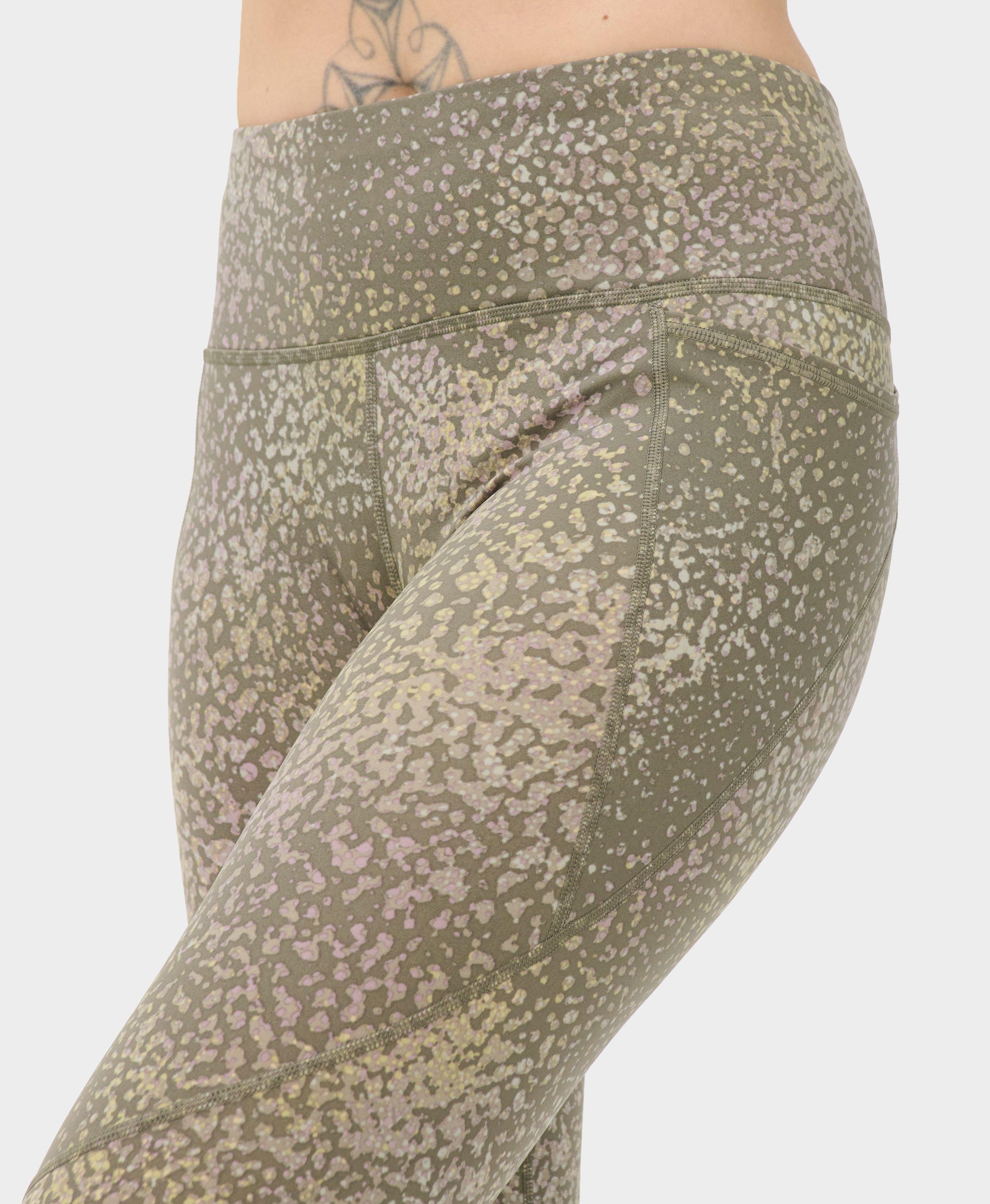 Power Workout Leggings - Beige Dot Terrain Print - Full Length