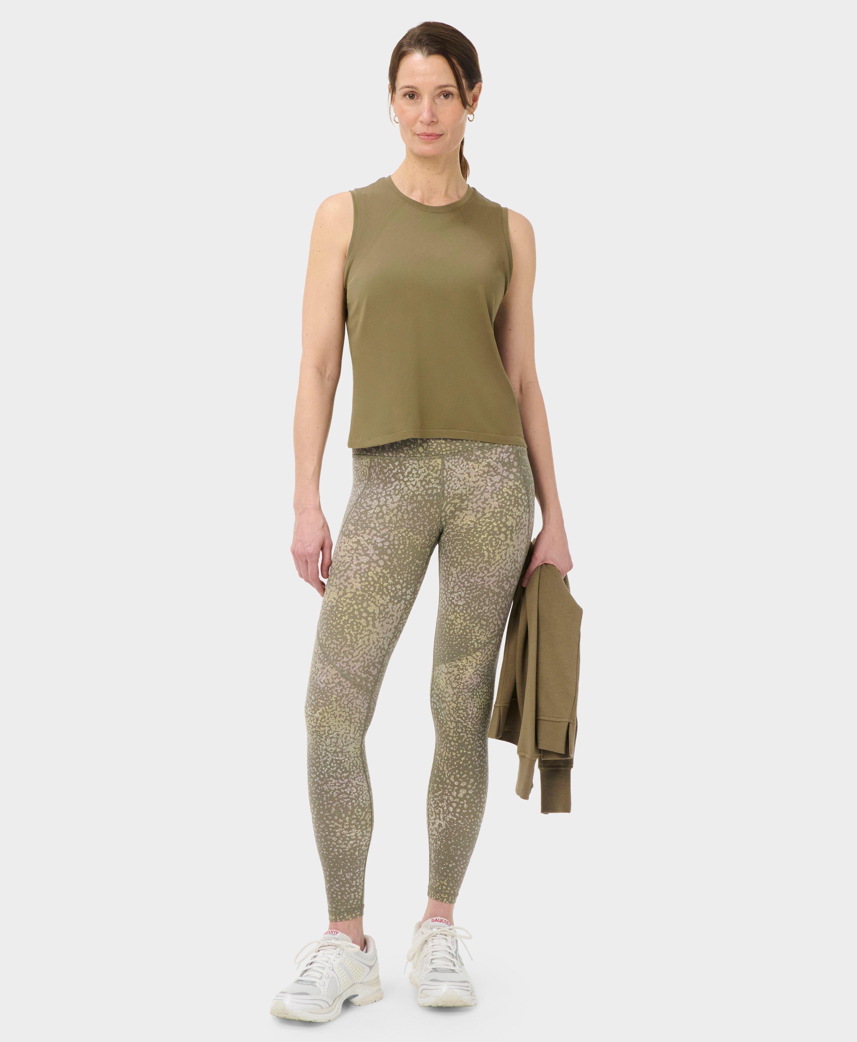 Power Workout Leggings - Beige Dot Terrain Print - Full Length