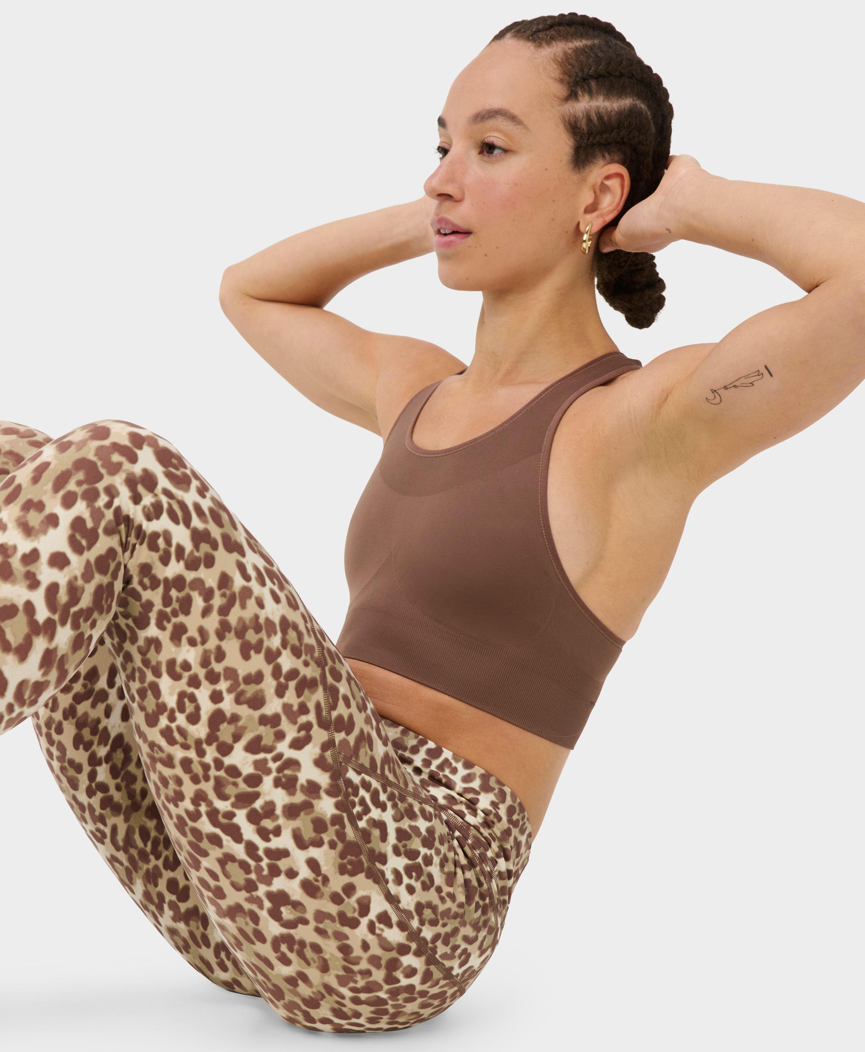 Power 7/8 Workout Leggings - Beige Ink Leopard Print - 7/8 Length