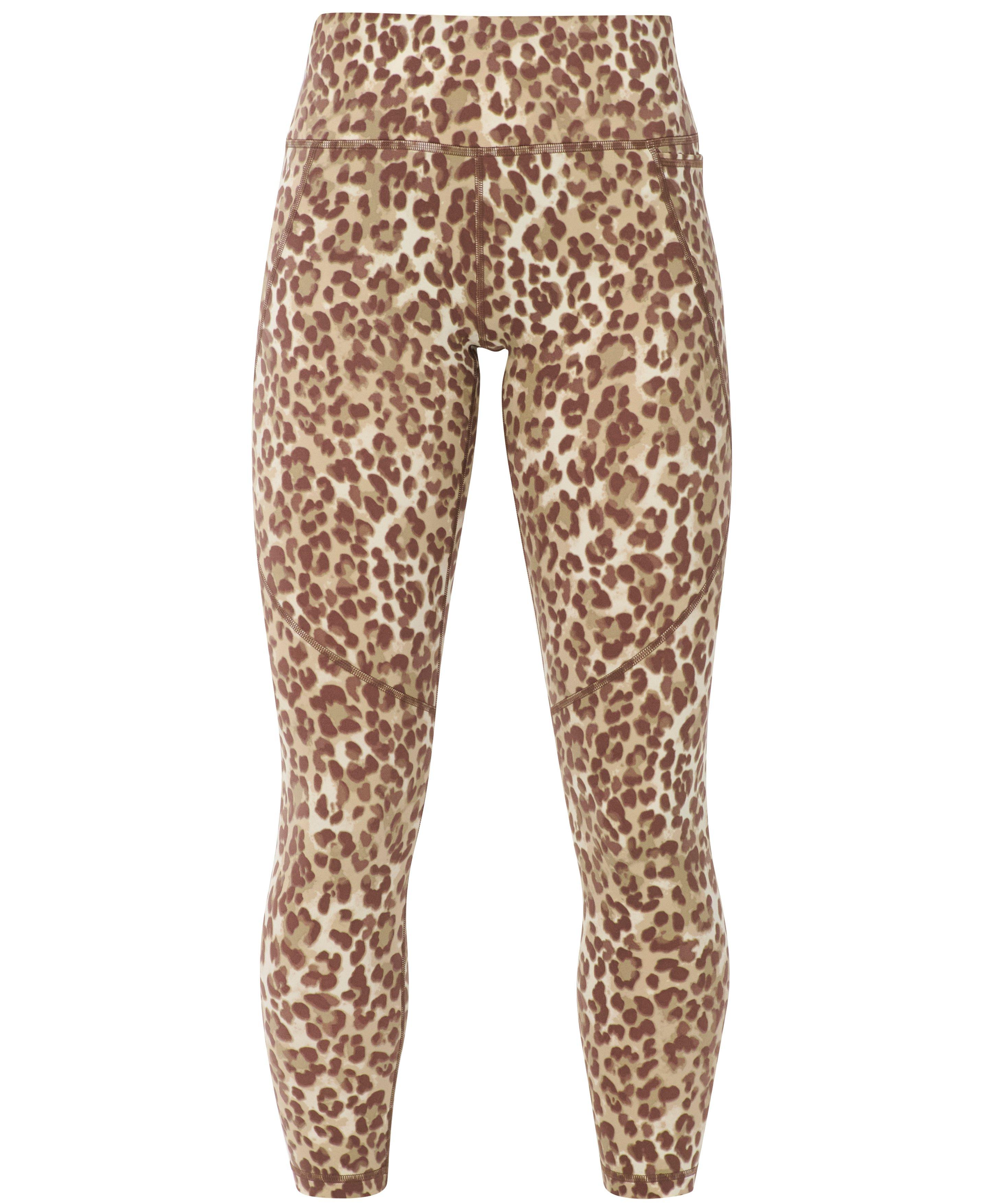 Power 7/8 Workout Leggings - Beige Ink Leopard Print - 7/8 Length