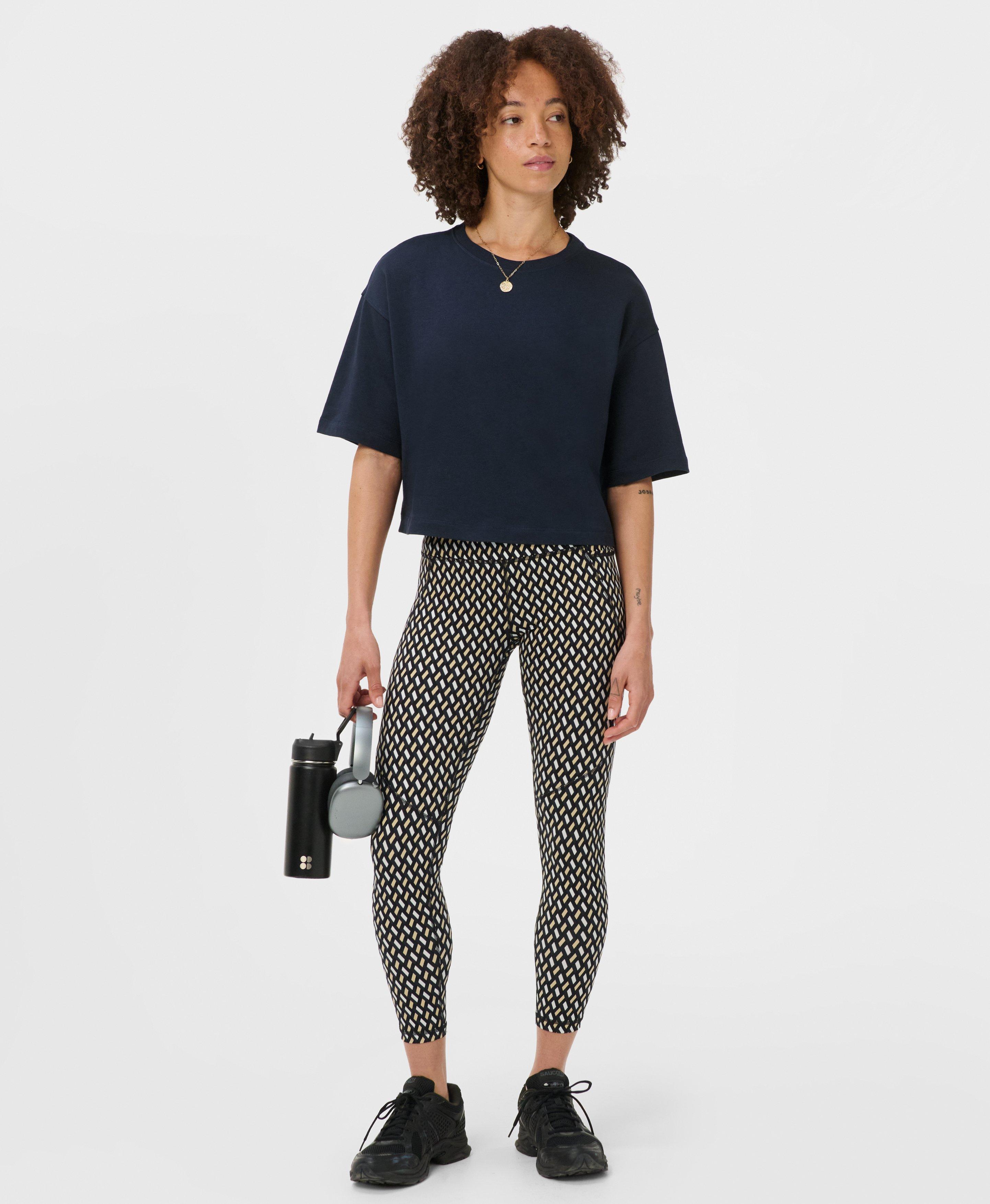 Power 7/8 Workout Leggings - Beige Linked Geo Print - 7/8 Length