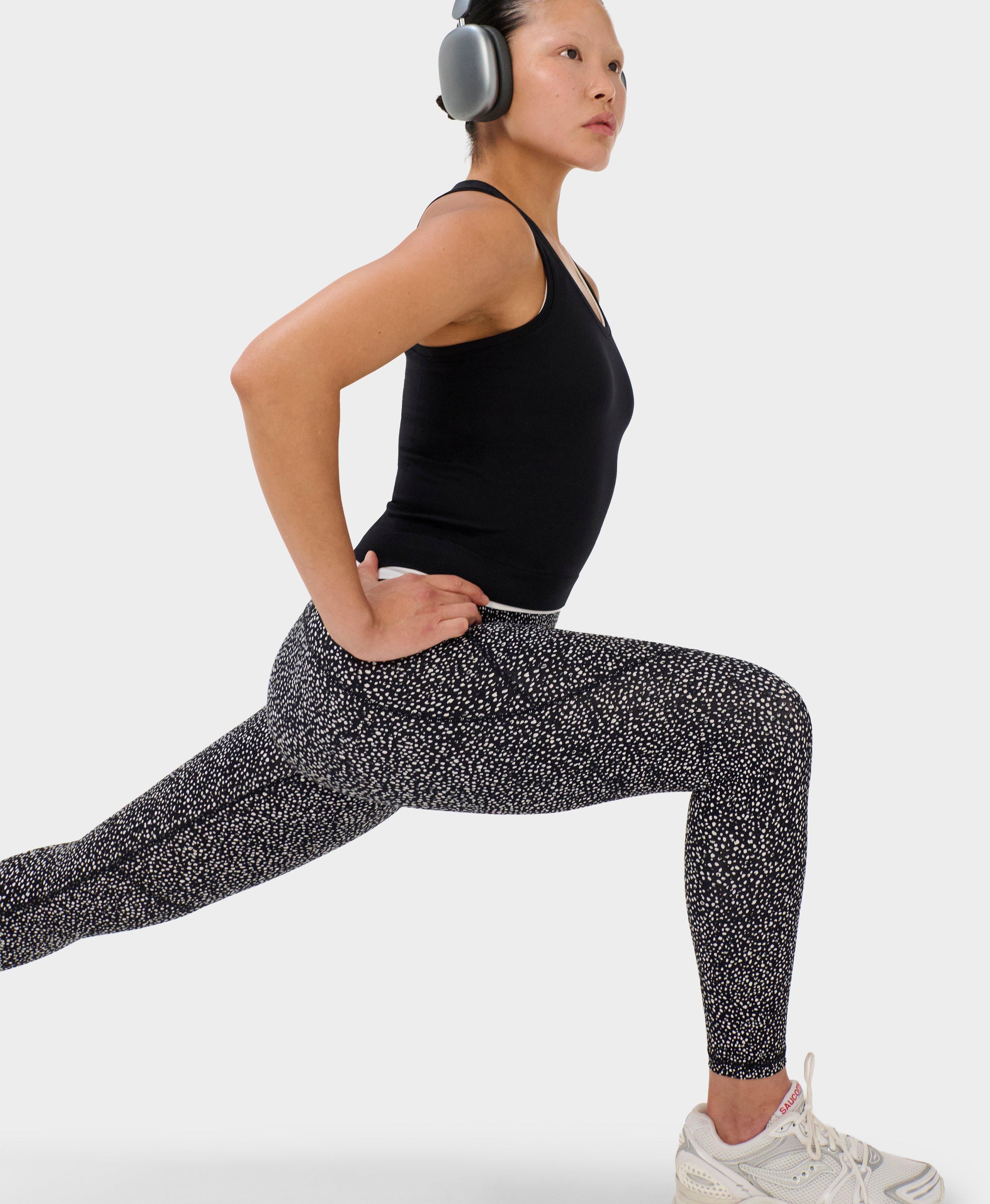 Power 7/8 Workout Leggings - Black Micro Dot Print - 7/8 Length
