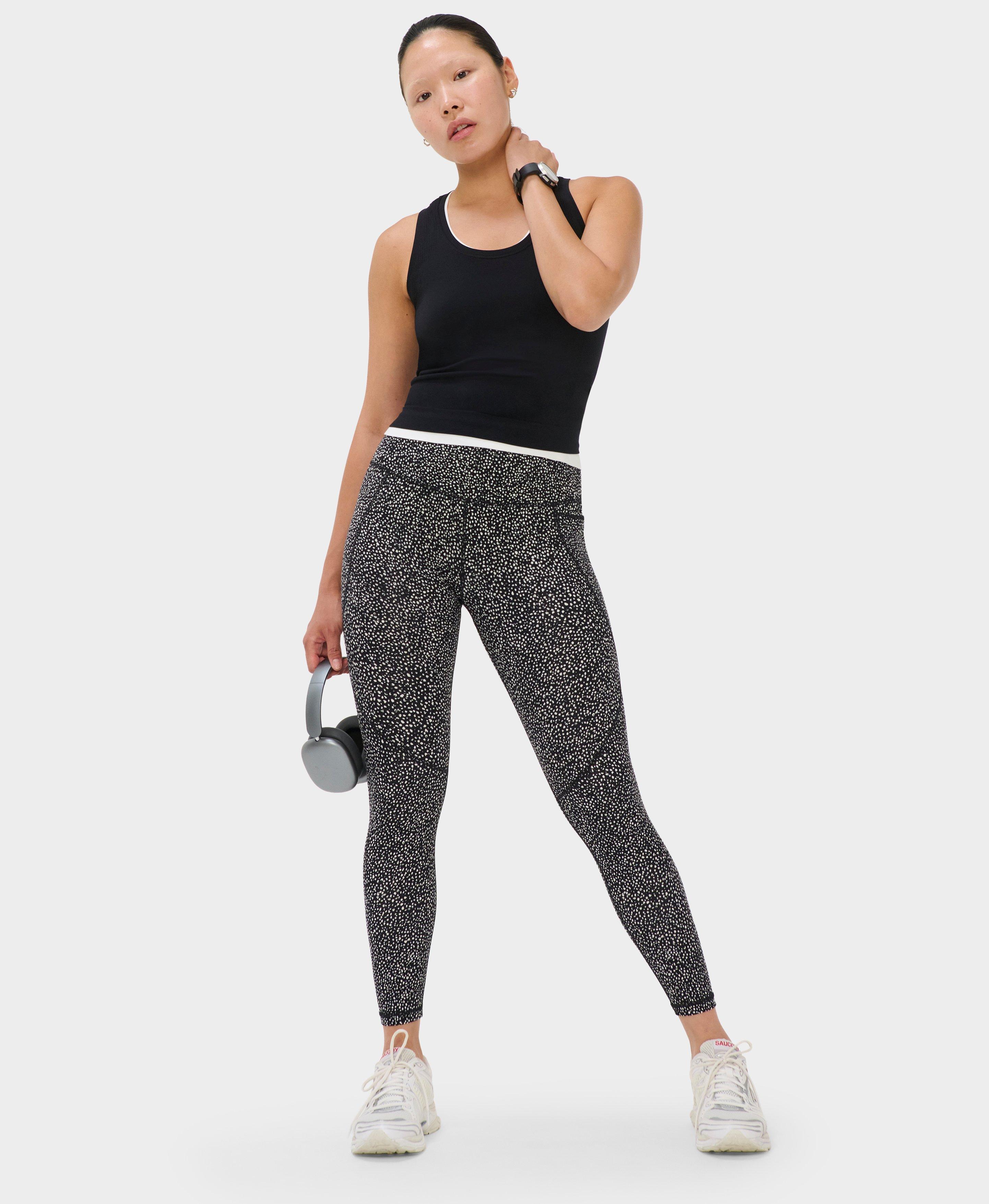 Power 7/8 Workout Leggings - Black Micro Dot Print - 7/8 Length
